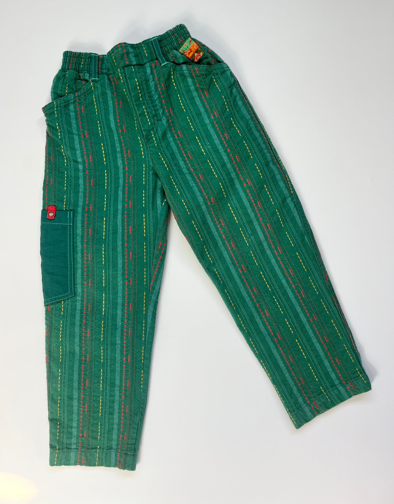 Rad French Vintage Green Stripe Pull On Trousers ~ 4 Years +