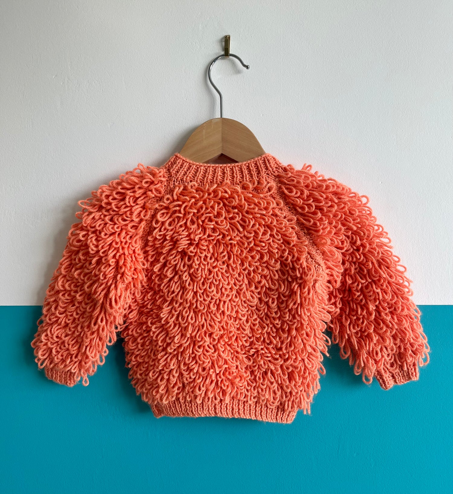 Soft Orange Hand Knitted Loop Cardigan ~ 6-9 Months