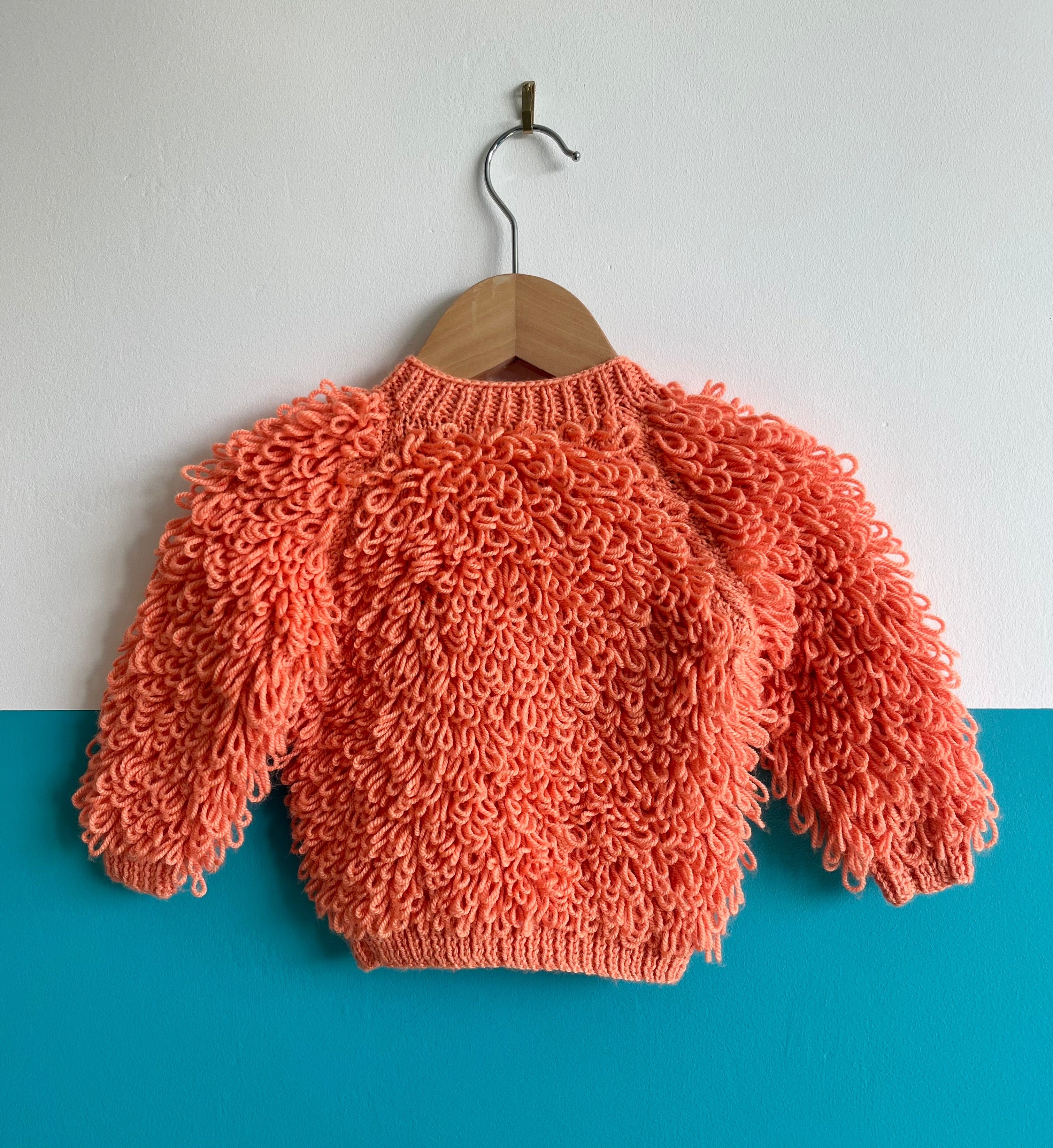 Soft Orange Hand Knitted Loop Cardigan ~ 6-9 Months