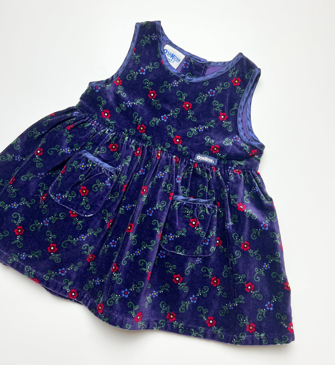 Superb Vintage OshKosh Purple Velvet Floral Dress ~ 12 Months