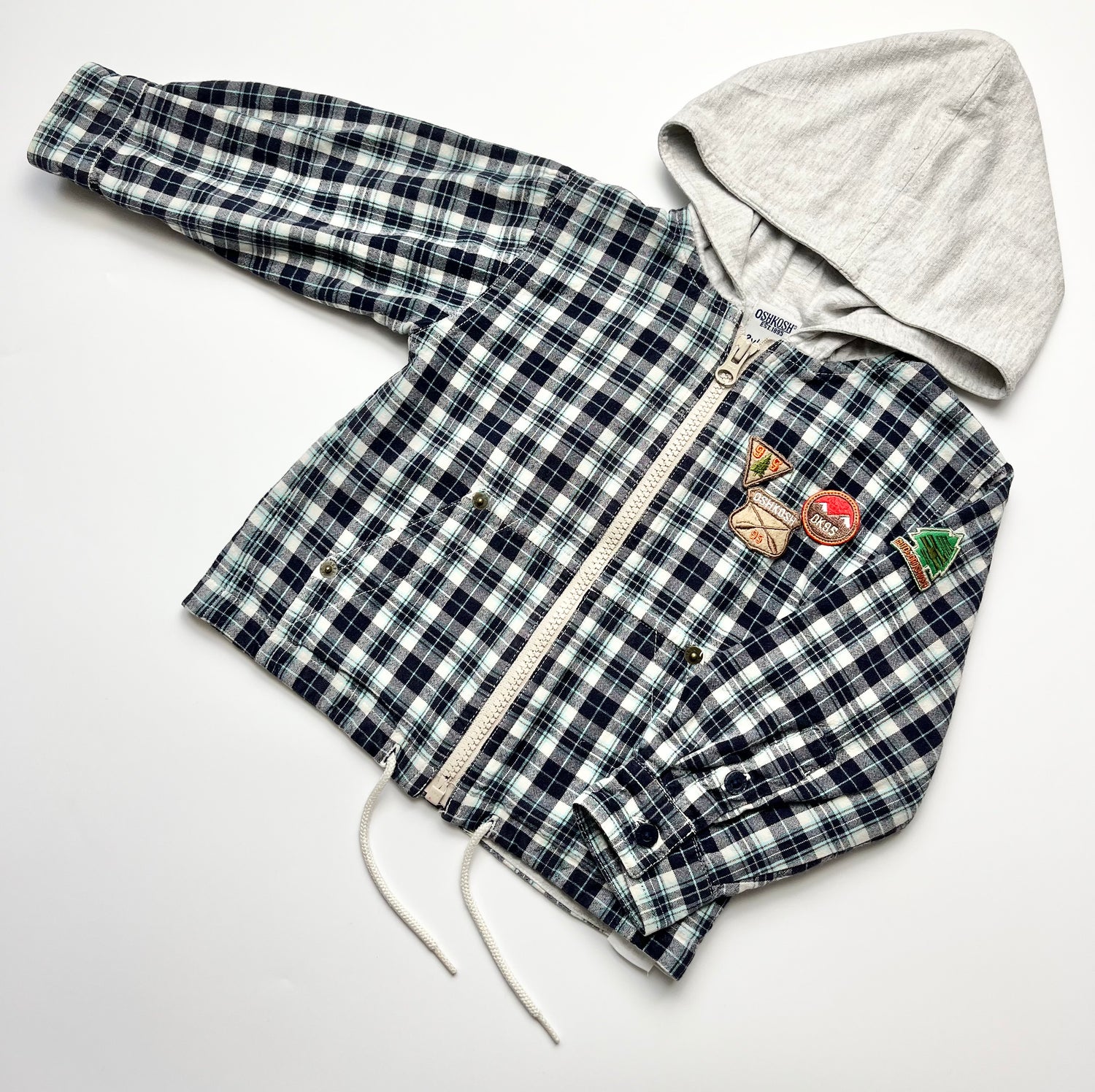 OshKosh Blue &amp; White Check Shirt With Hood ~ 2 Years