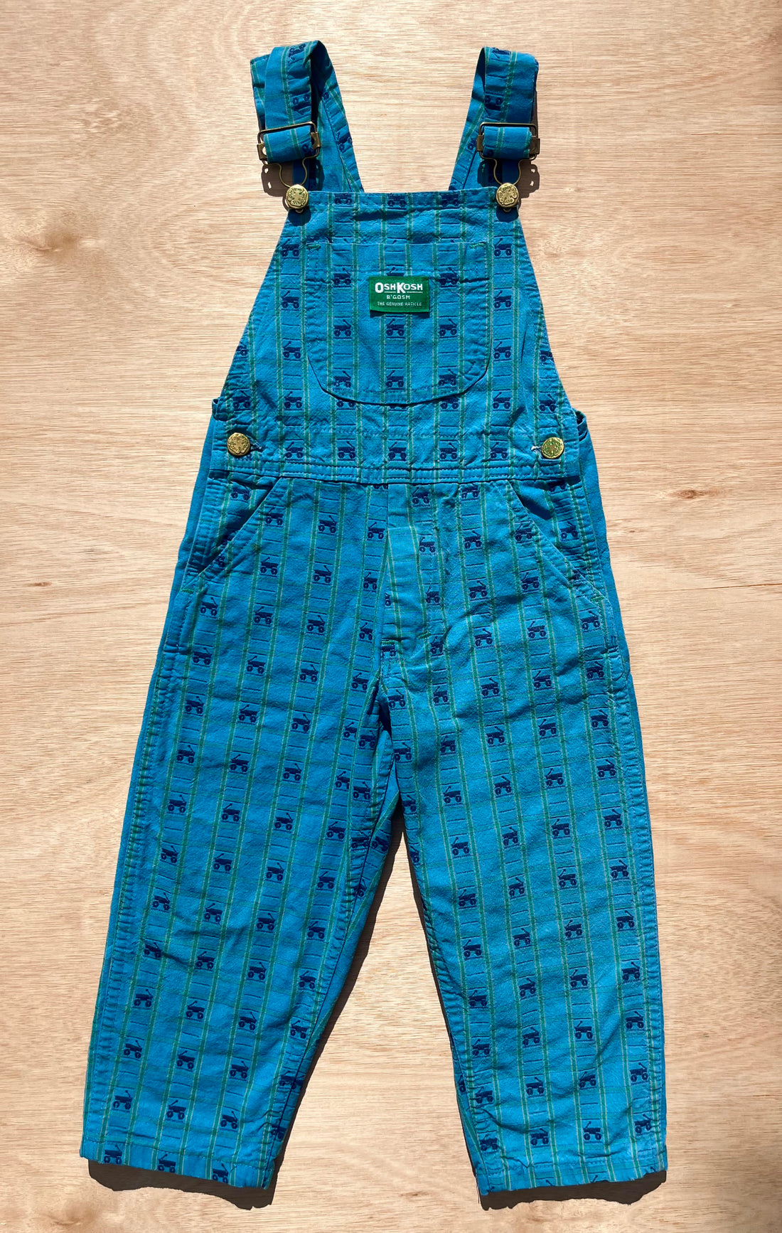 Lush Vintage OshKosh Turquoise Wagon Patterned Dungarees ~ 2-3 Years