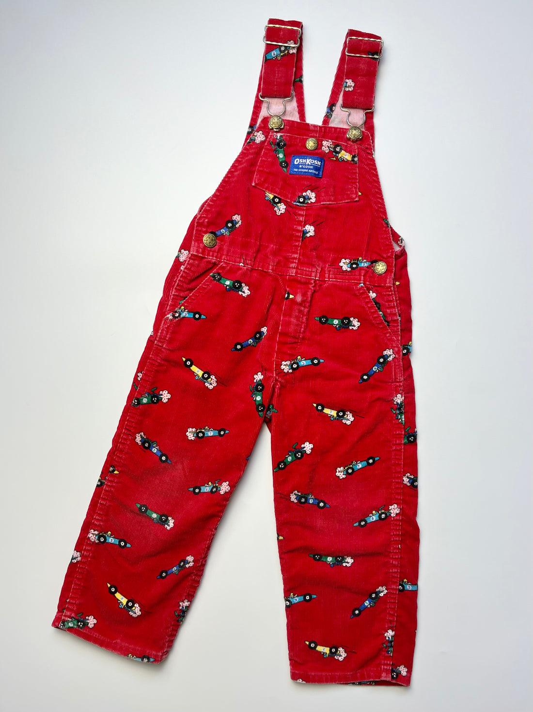 Vintage OshKosh Red Race Car Cord Dungarees ~ 4T