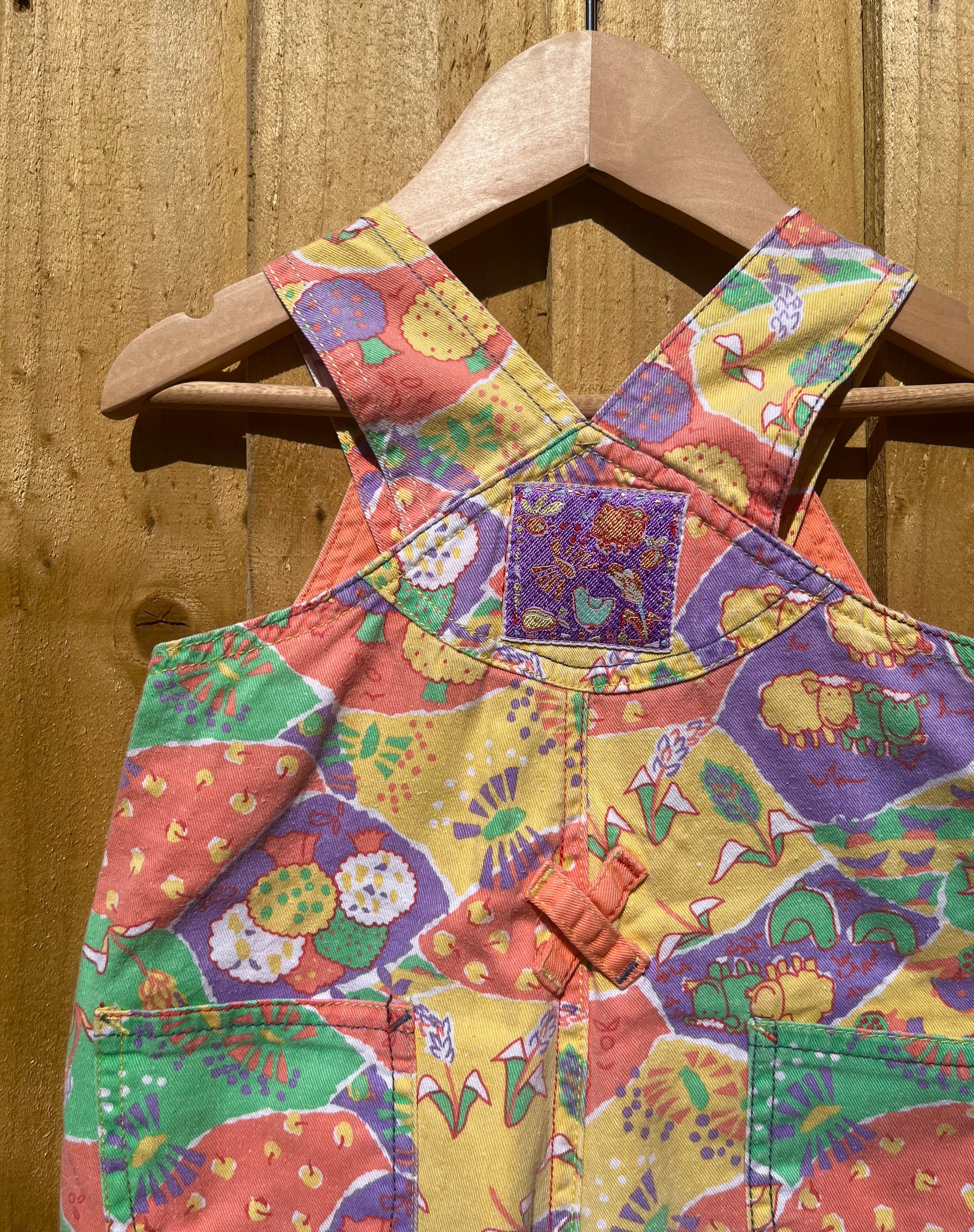 Vintage Ladybird Pastel Farmyard Patterned Shortalls ~ 6-9 Months