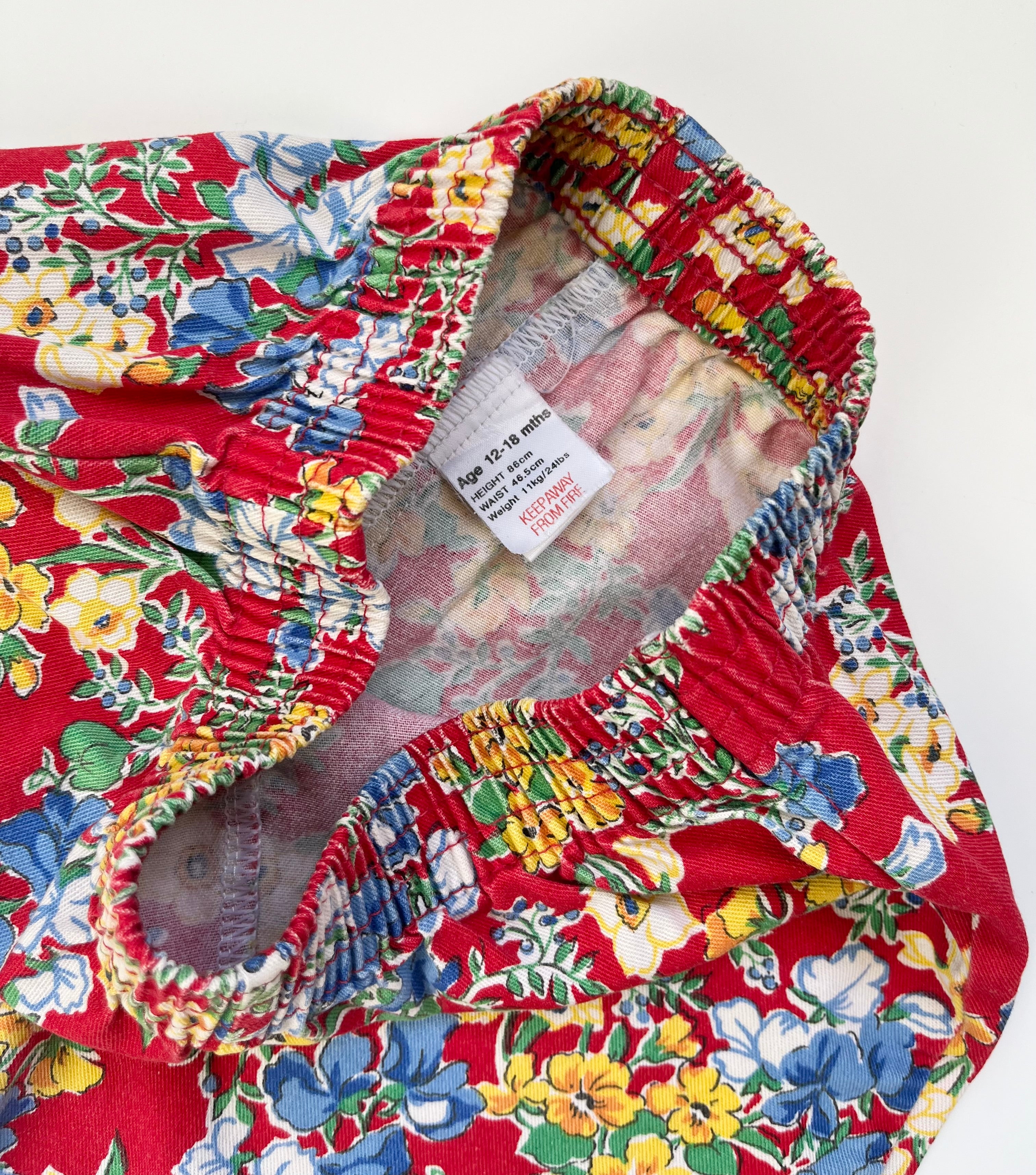 Vintage Red Floral Pull-On Trousers ~ 12-18 Months