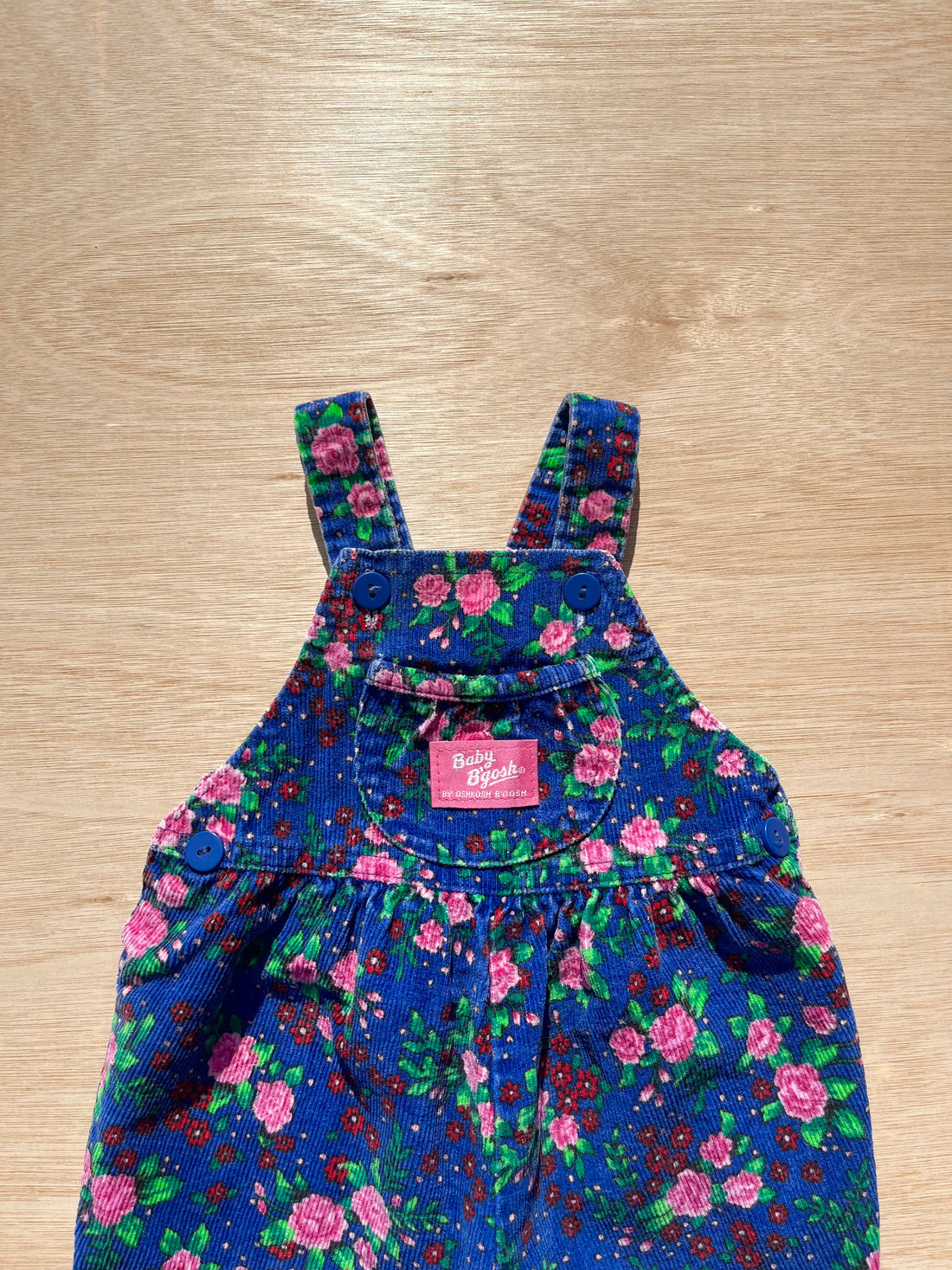 Stunning Vintage OshKosh Blue Floral Cord Dungarees ~ 3-6 Months