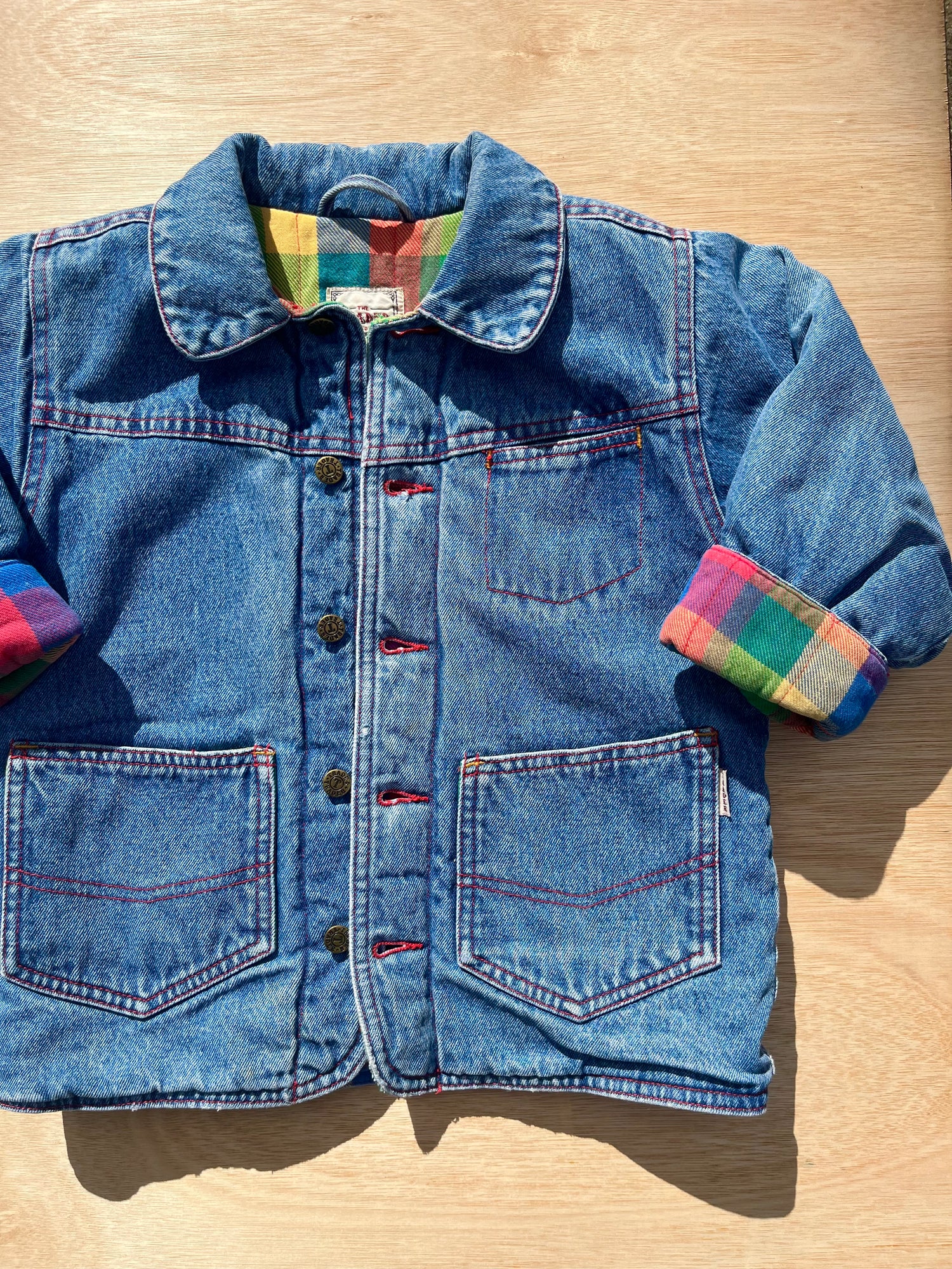 Vintage Padded Thick Denim Jacket W/ Multi-Check Lining ~ 2-3 Years