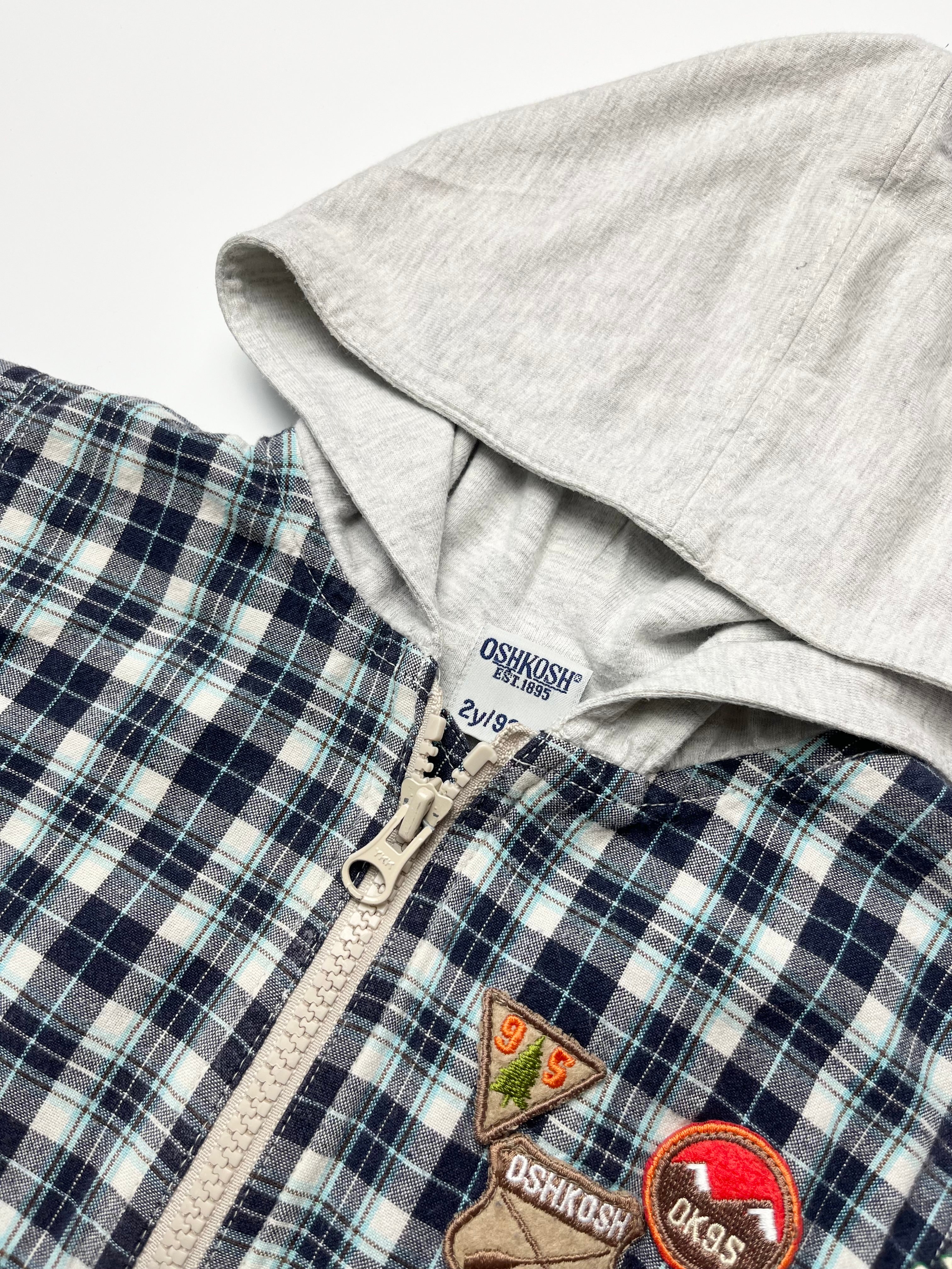 OshKosh Blue &amp; White Check Shirt With Hood ~ 2 Years