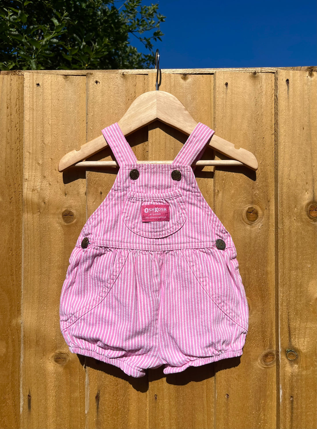 Hard To Find Vintage OshKosh Pink &amp; White Hickory Stripe Bubble Romper ~ 0-6 Months