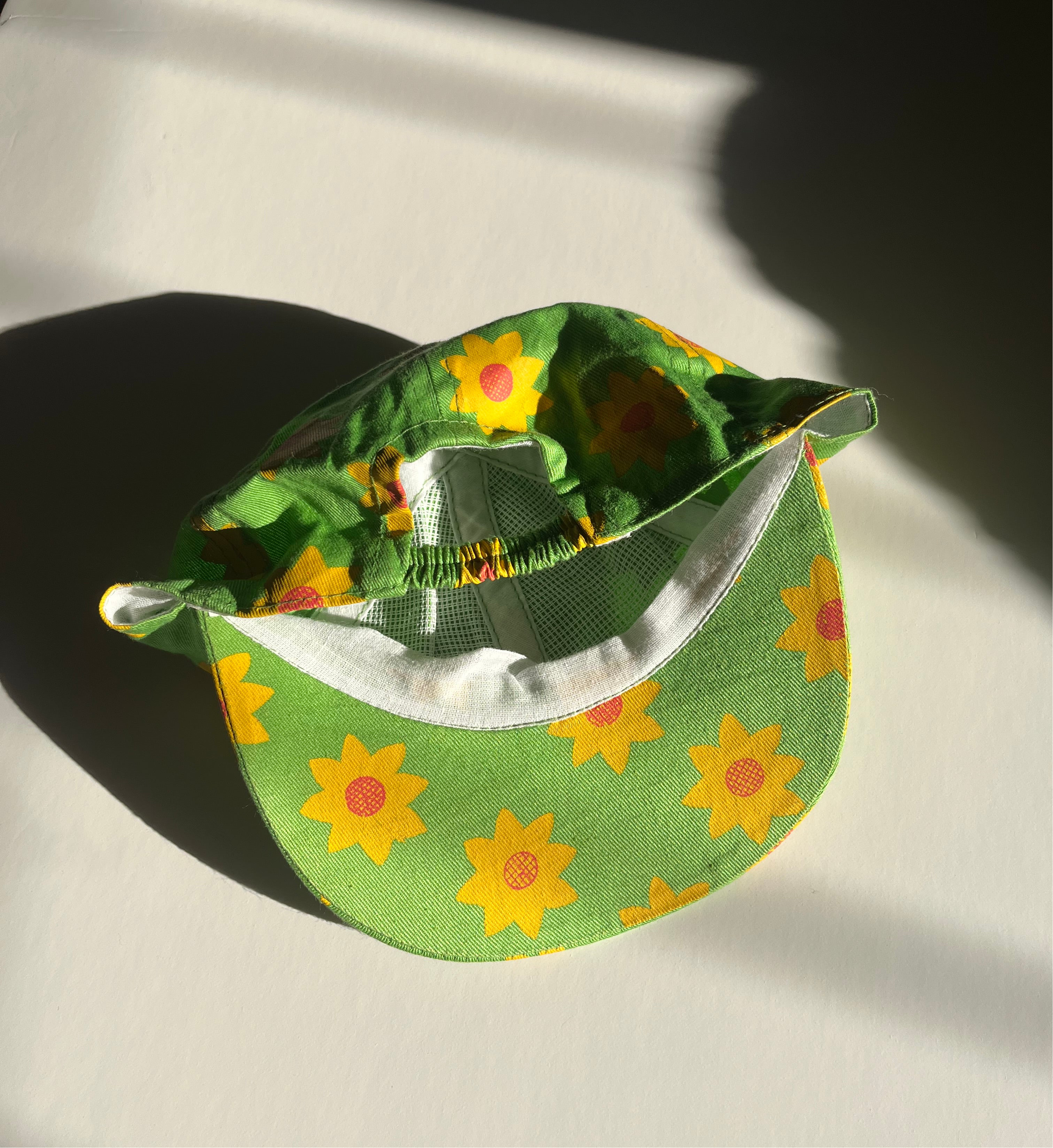 Vintage Green &amp; Yellow Floral Cap ~ 1-2 Years