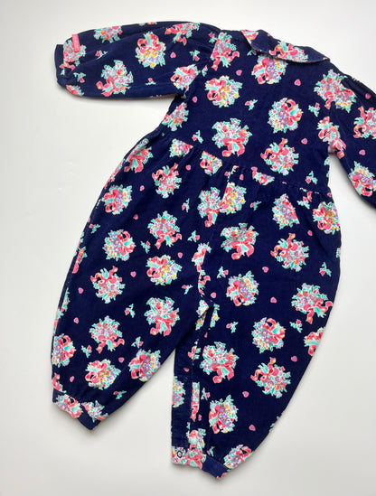 Gorgeous Vintage OshKosh Navy &amp; Pink Floral Cord Romper ~ 24 Months