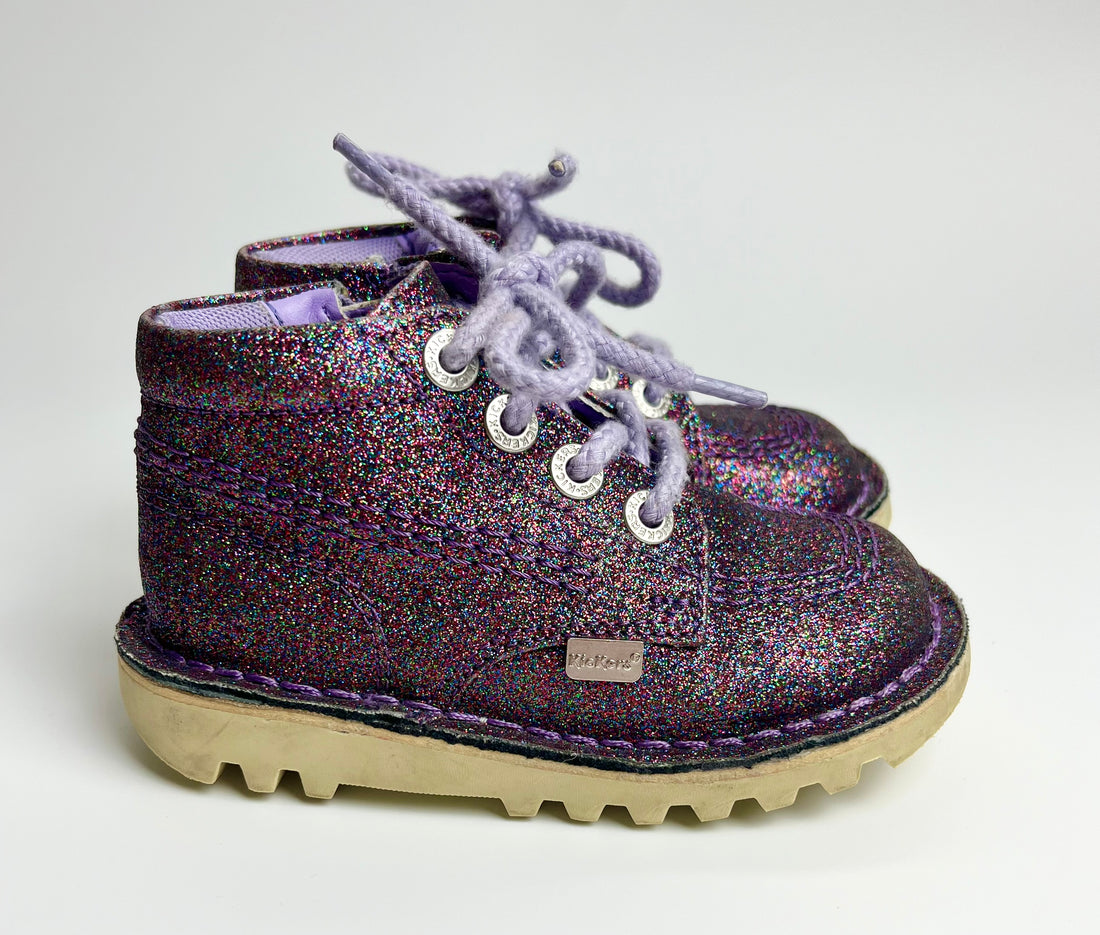 Kickers Purple Glitter Lace-Up Boots ~ UK Infant Size 7