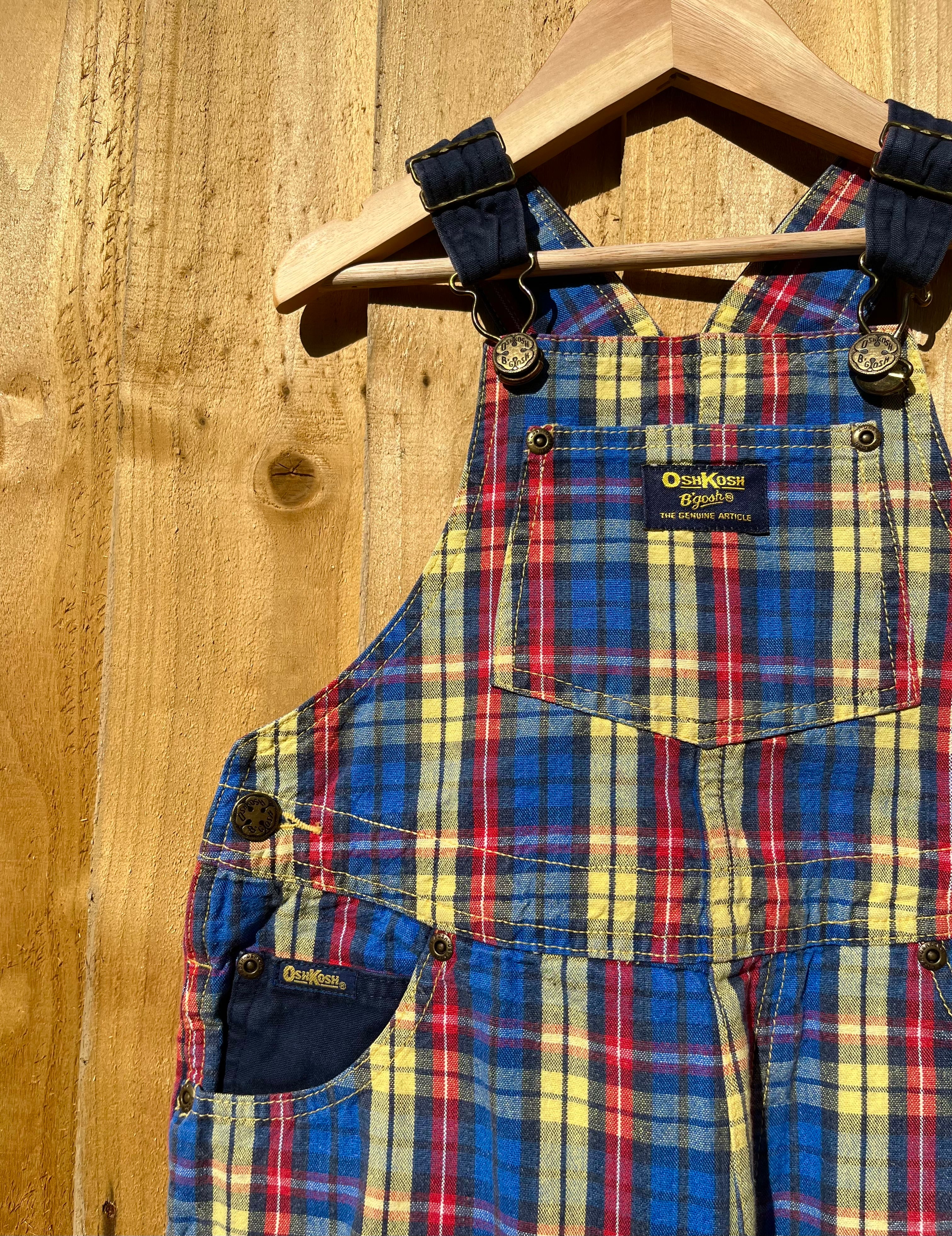 Vintage OshKosh Primary Colour Check Shortalls ~ 3 Years