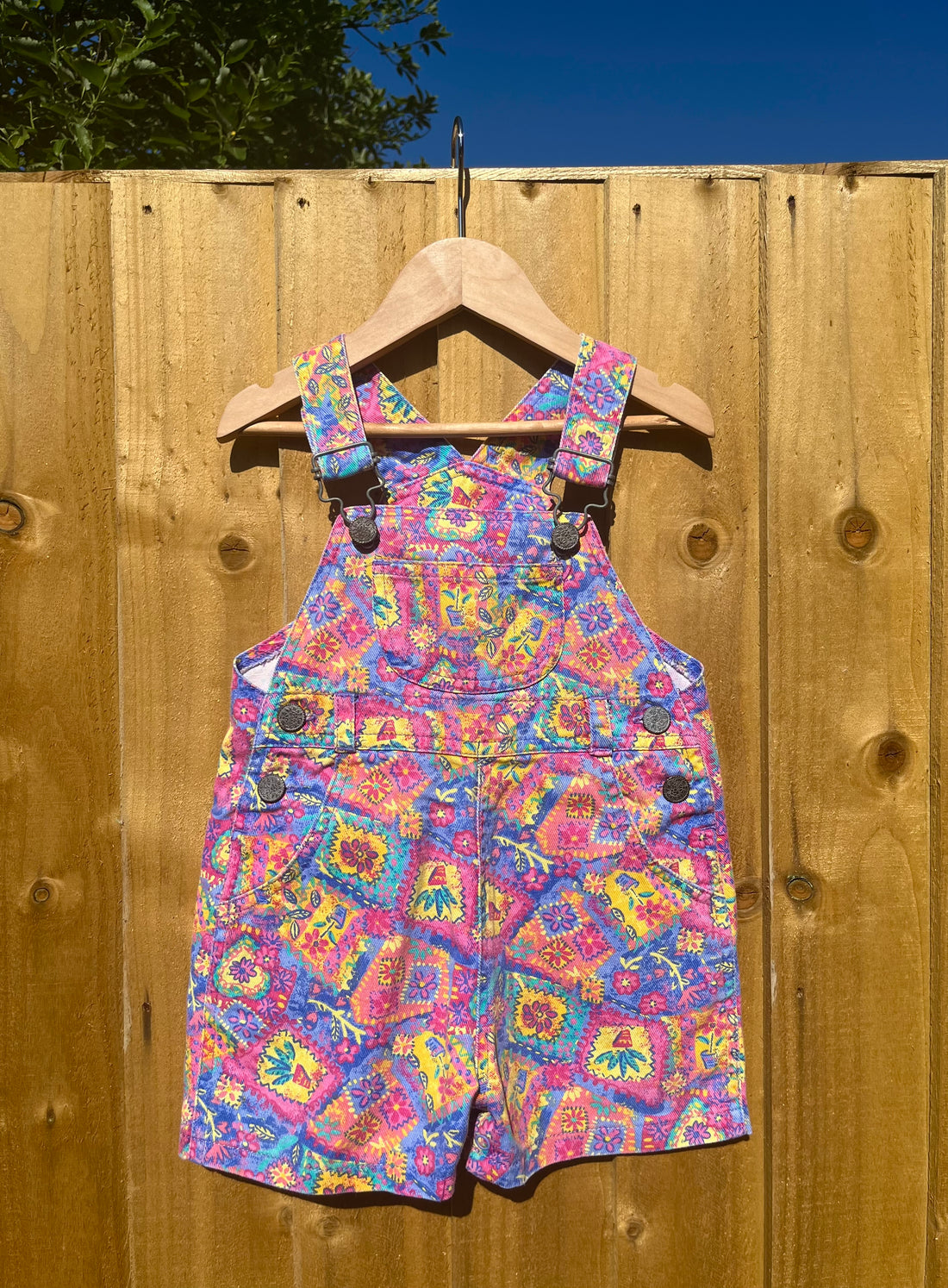 Vintage Ladybird Pink &amp; Purple Floral Denim Shortalls ~ 2-3 Years