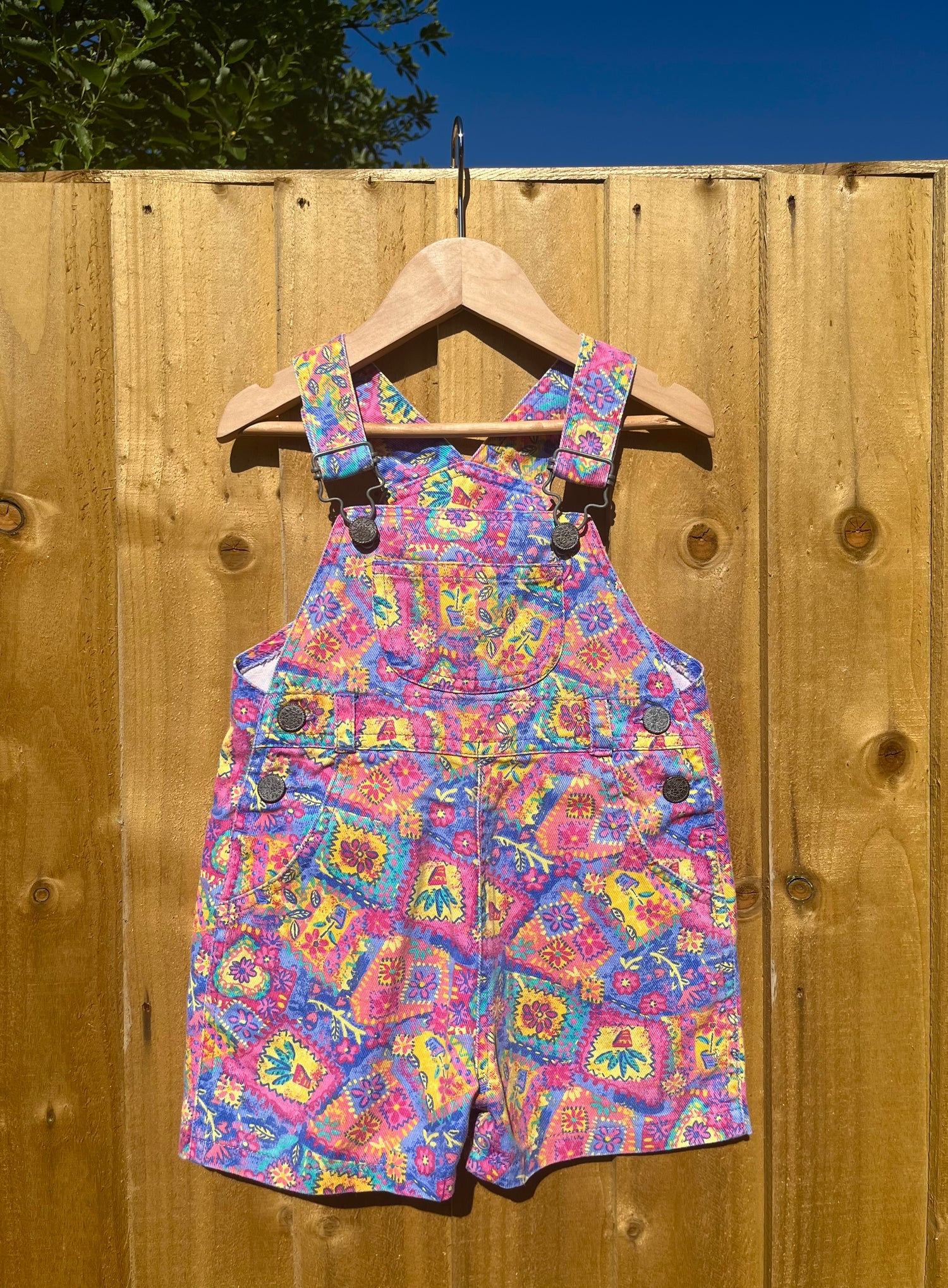 Vintage Ladybird Pink &amp; Purple Floral Denim Shortalls ~ 2-3 Years