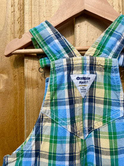 Vintage OshKosh Blue, Green &amp; Yellow Check Shortalls ~ 2-3 Years