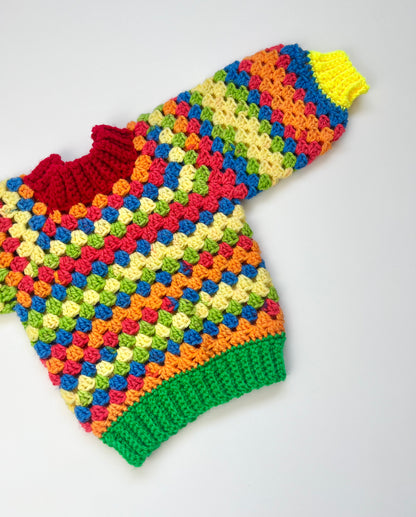Hand Crocheted Multi-Coloured Jumper ~ 3-6 Months