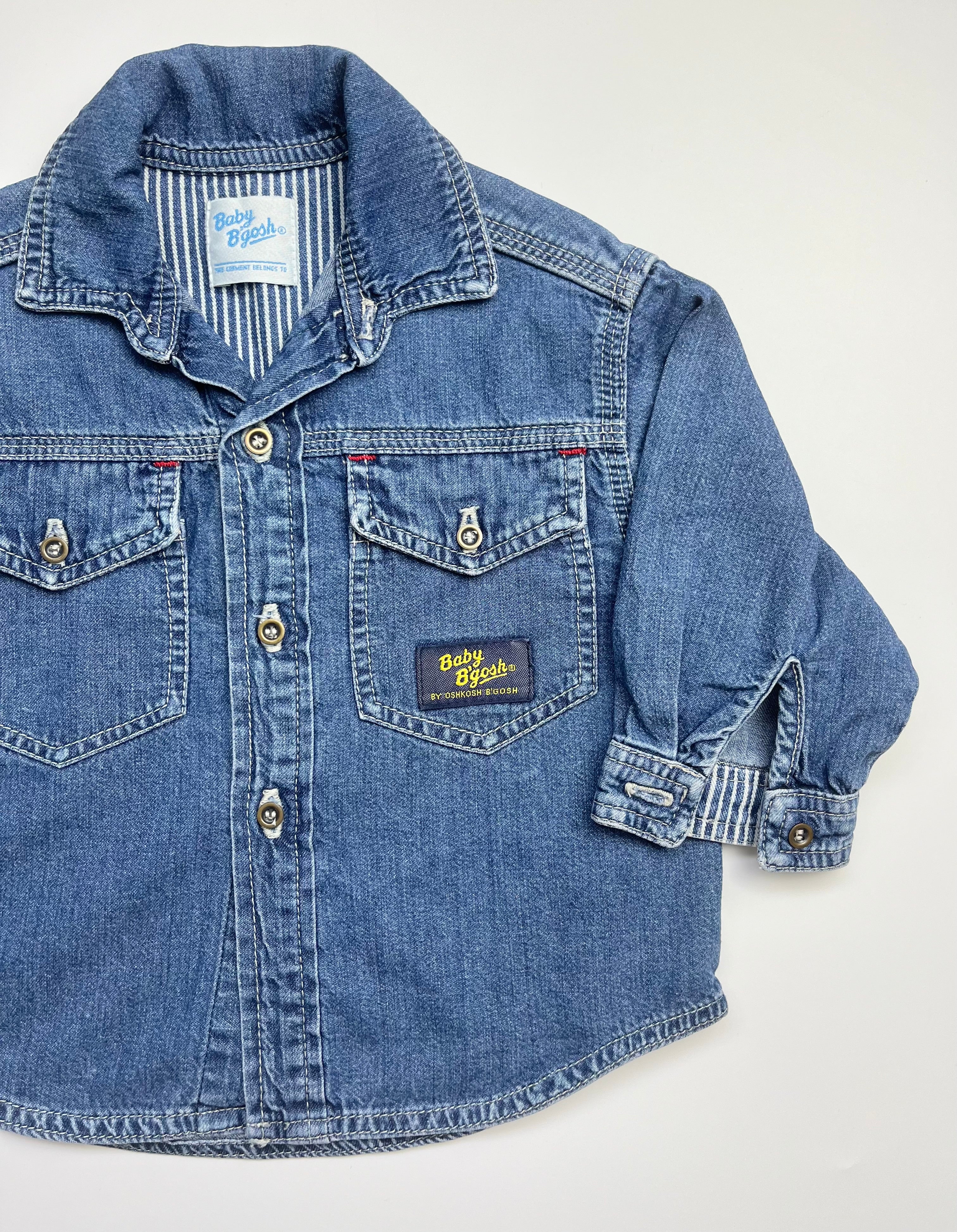 Vintage OshKosh Mid Blue Denim Shirt ~ 12 Months