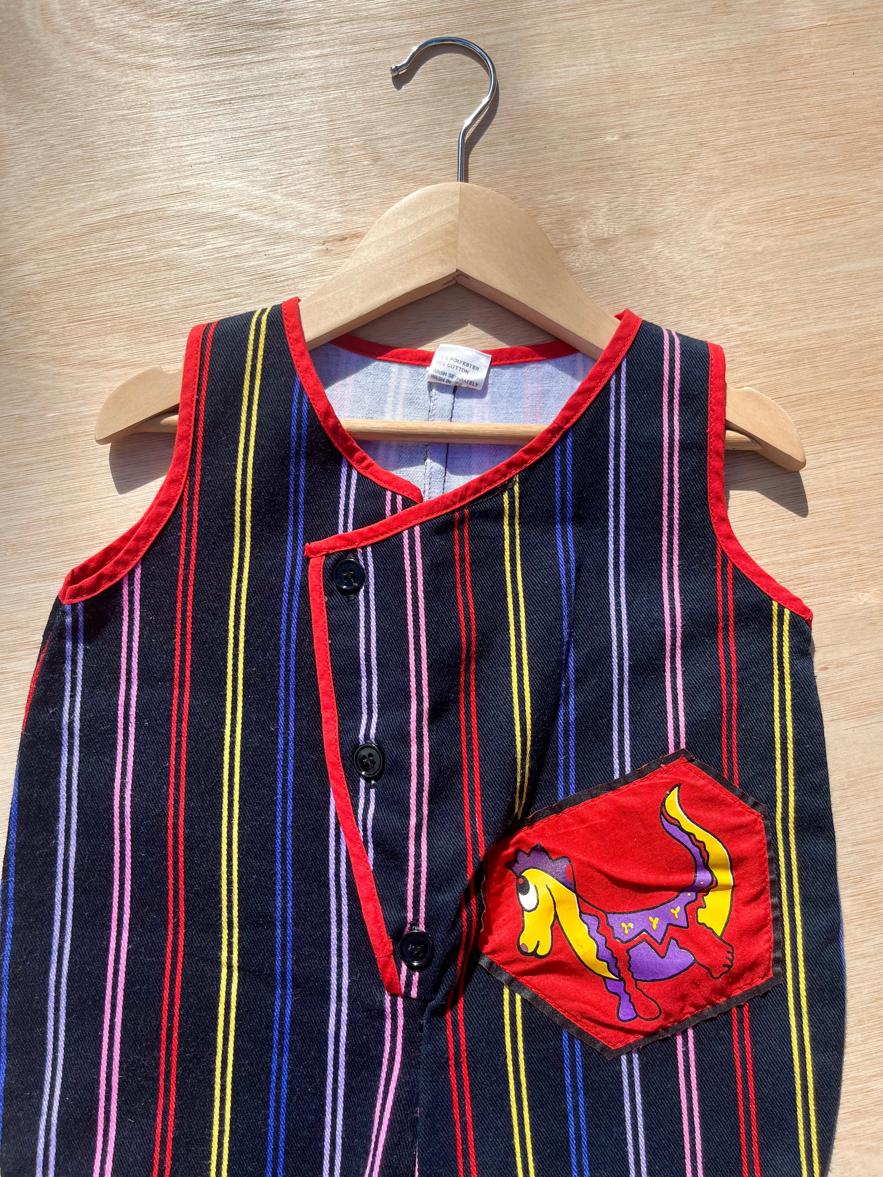 Vintage Bright Striped Denim Romper ~ 6 Months