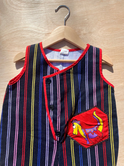 Vintage Bright Striped Denim Romper ~ 6 Months