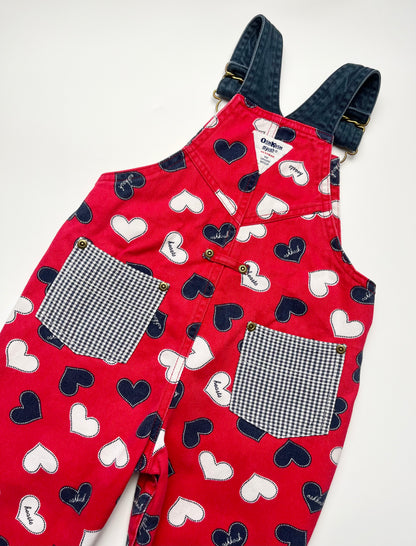 Hard To Find Vintage OshKosh Heart Print Red Dungarees ~ 12-18 Months