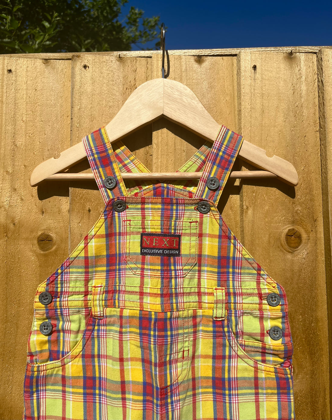 Vintage Next Multi-Check Shortalls ~ 6-9 Months