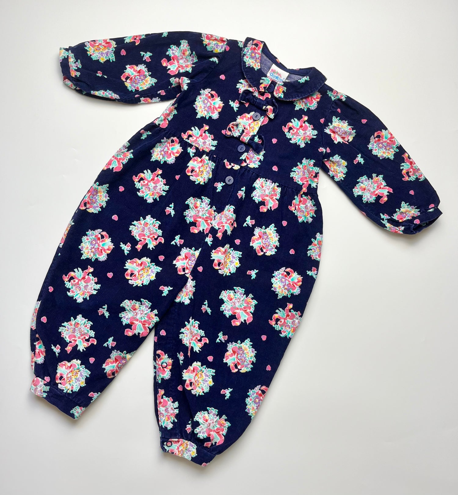 Gorgeous Vintage OshKosh Navy &amp; Pink Floral Cord Romper ~ 24 Months