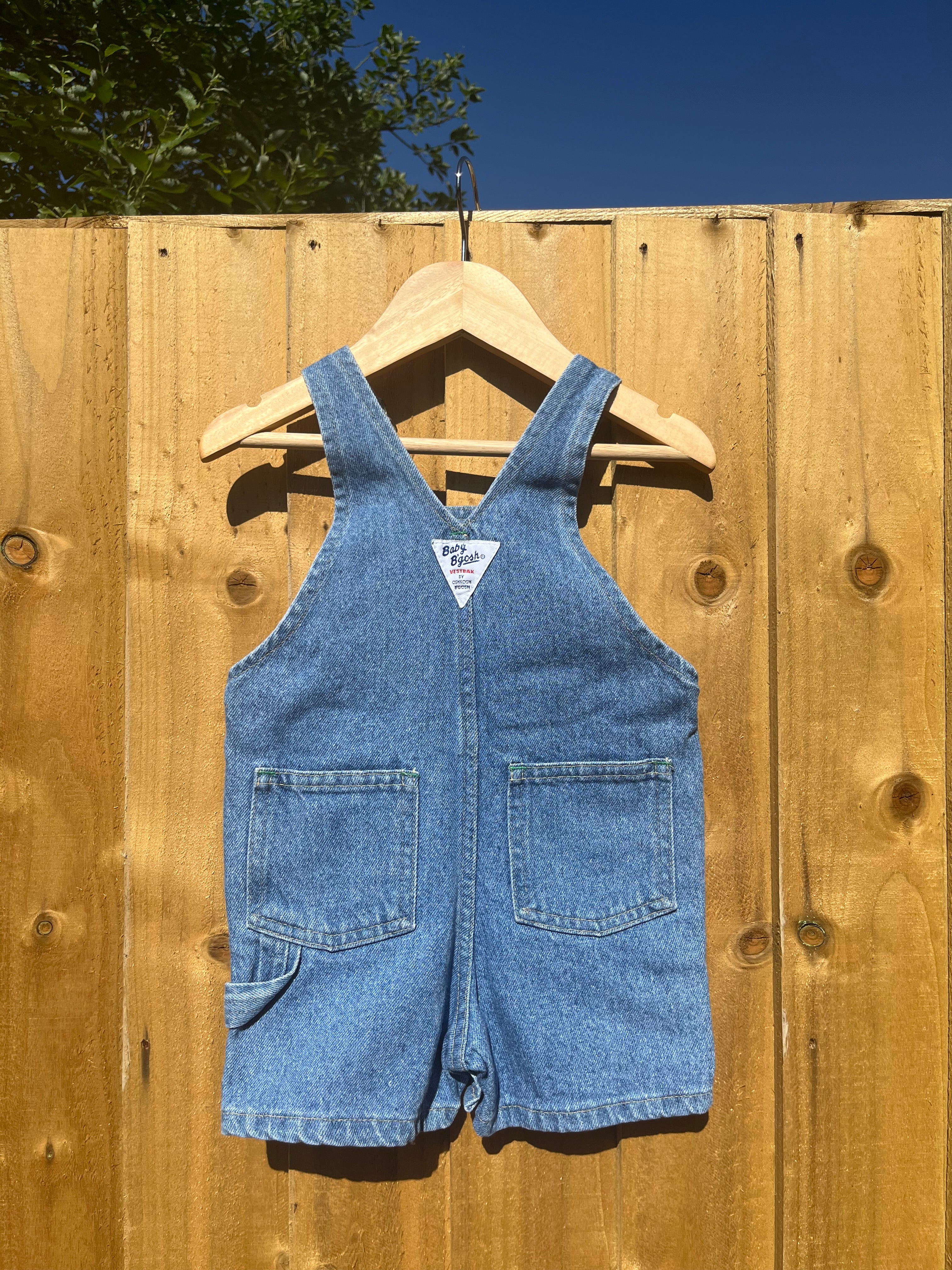 Vintage OshKosh Light Blue Denim Shortalls ~ 9-12 Months