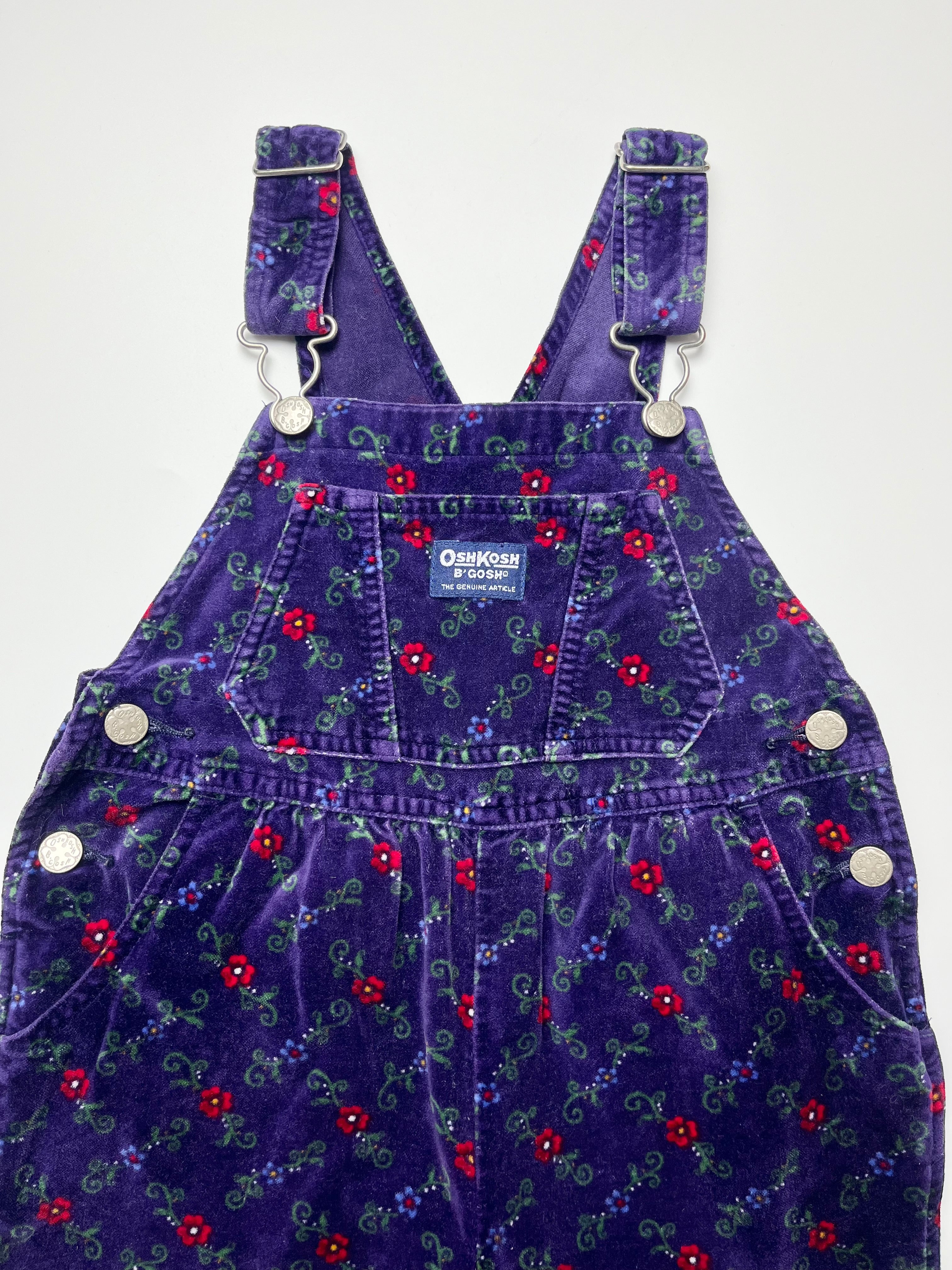 Superb Vintage OshKosh Purple Velvet Floral Dungarees ~ 2T