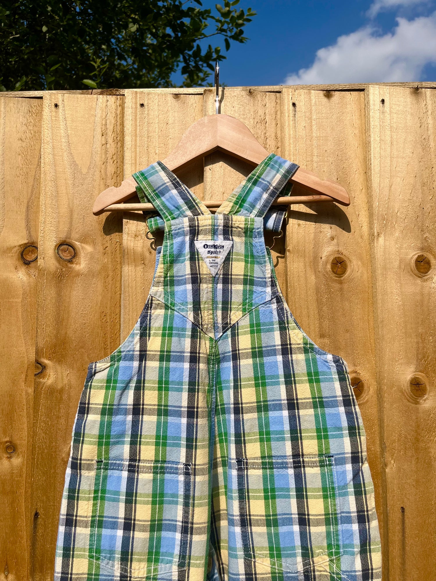 Vintage OshKosh Blue, Green &amp; Yellow Check Shortalls ~ 2-3 Years