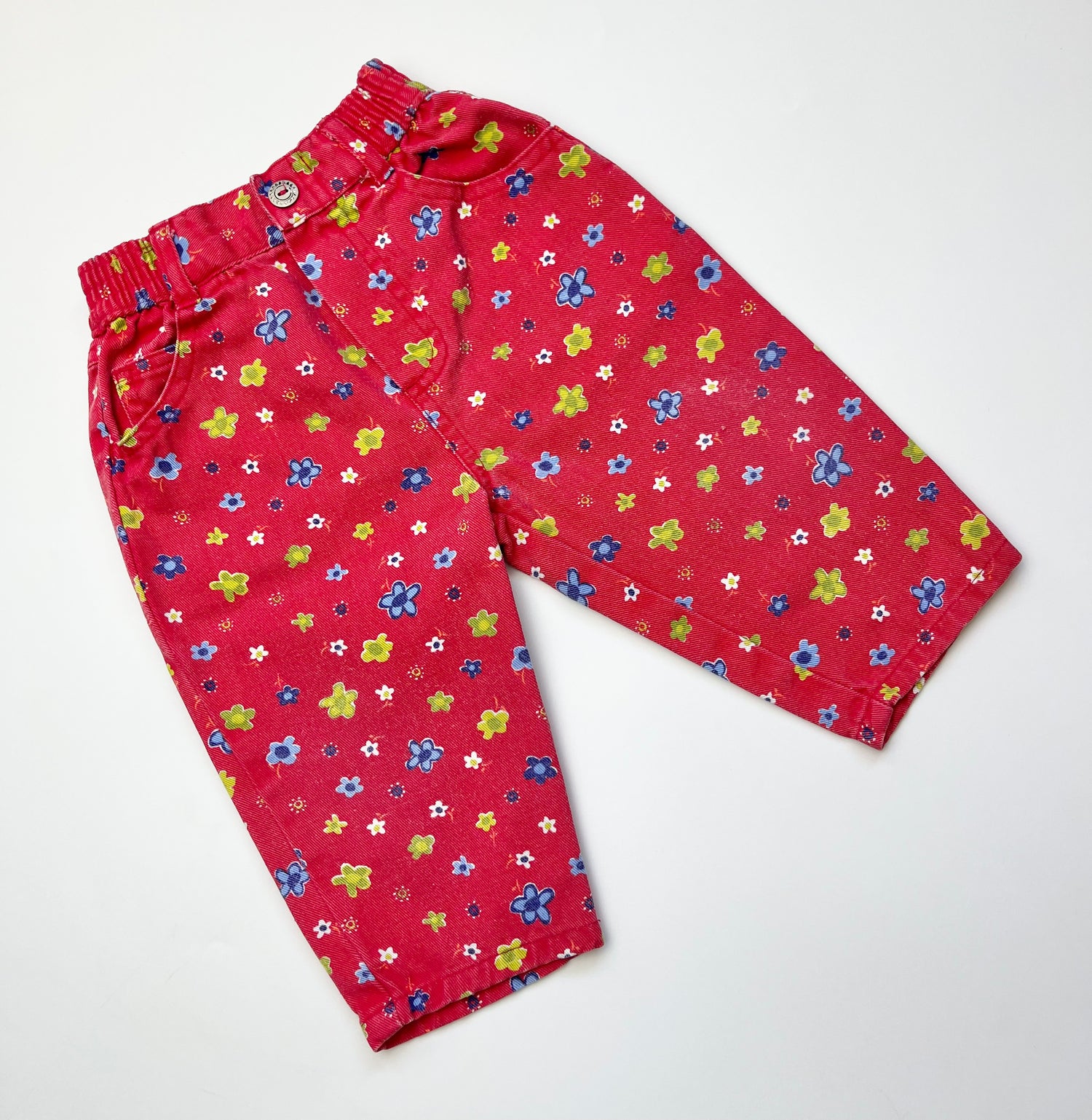 Vintage Adams Red Floral Jeans ~ 3-6 Months