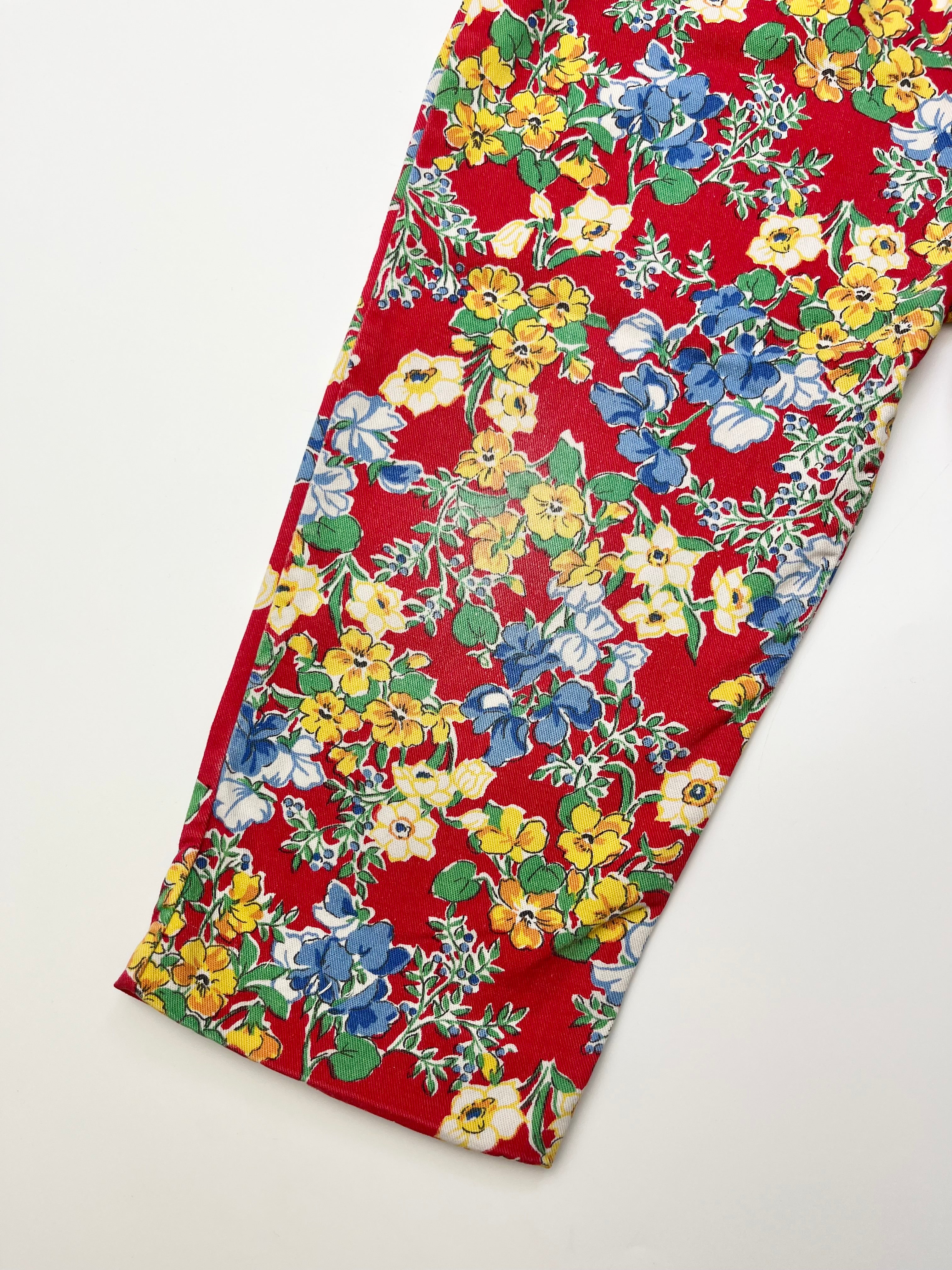 Vintage Red Floral Pull-On Trousers ~ 12-18 Months