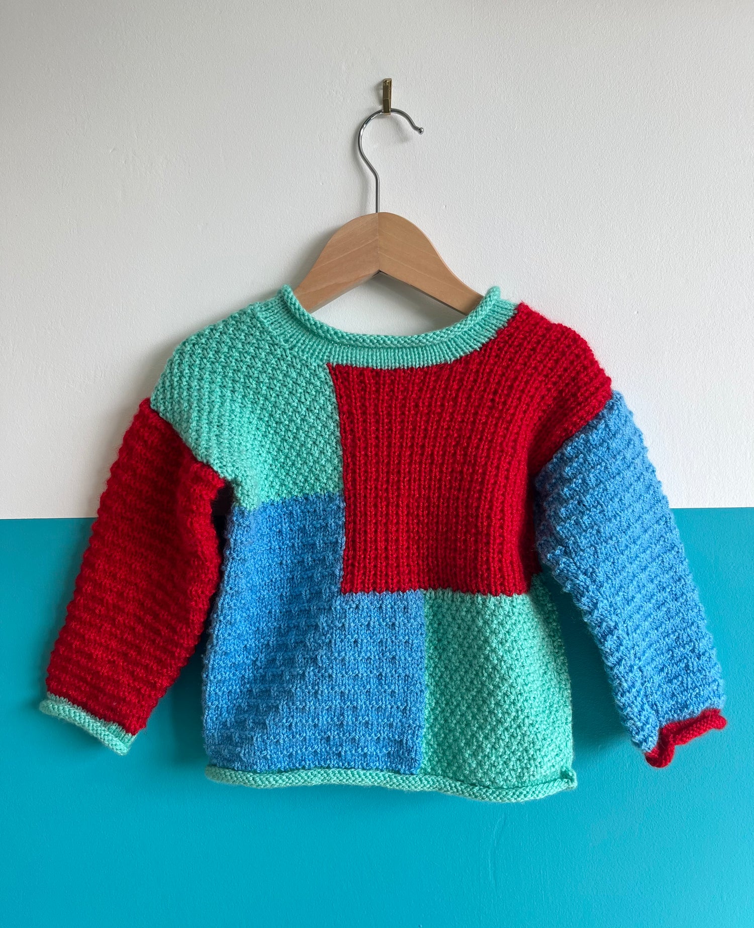 Bright Square Hand Knitted Patchwork Jumper ~ 18-24 Months