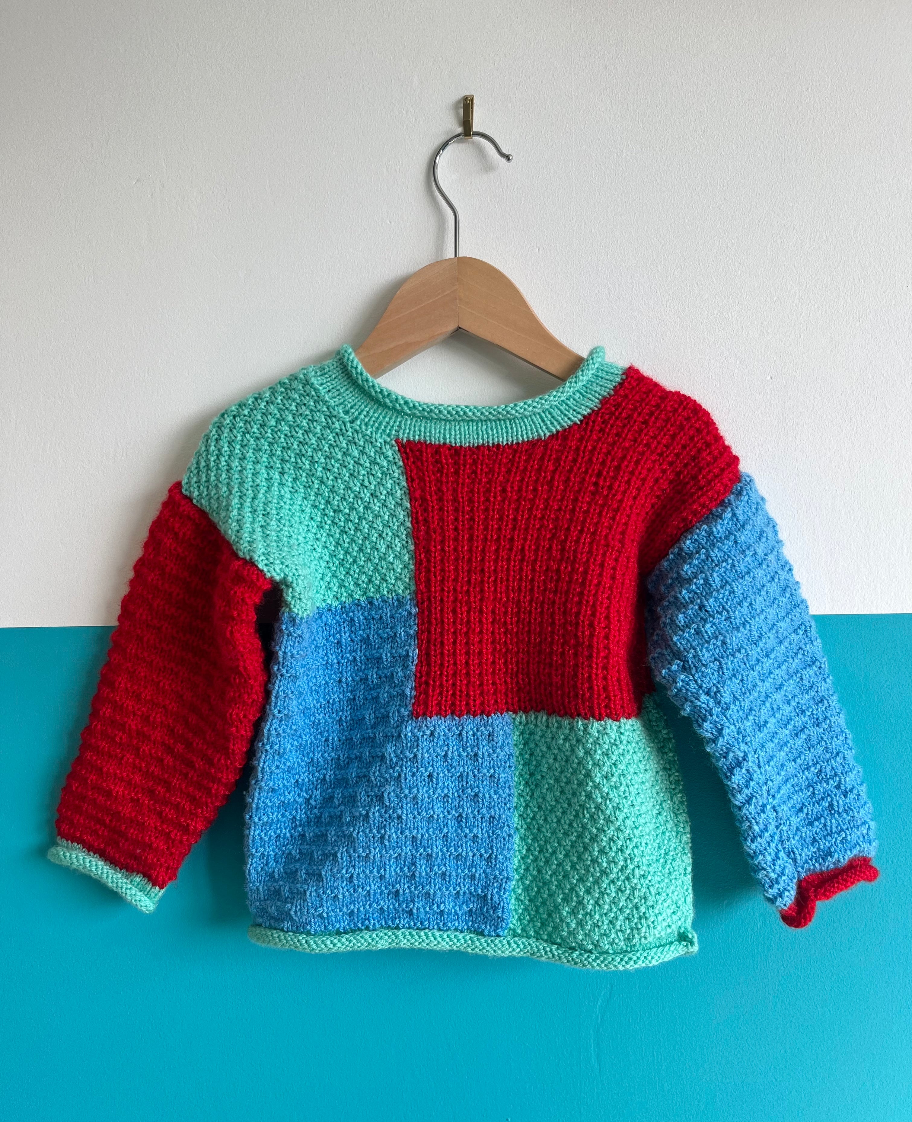 Bright Square Hand Knitted Patchwork Jumper ~ 18-24 Months