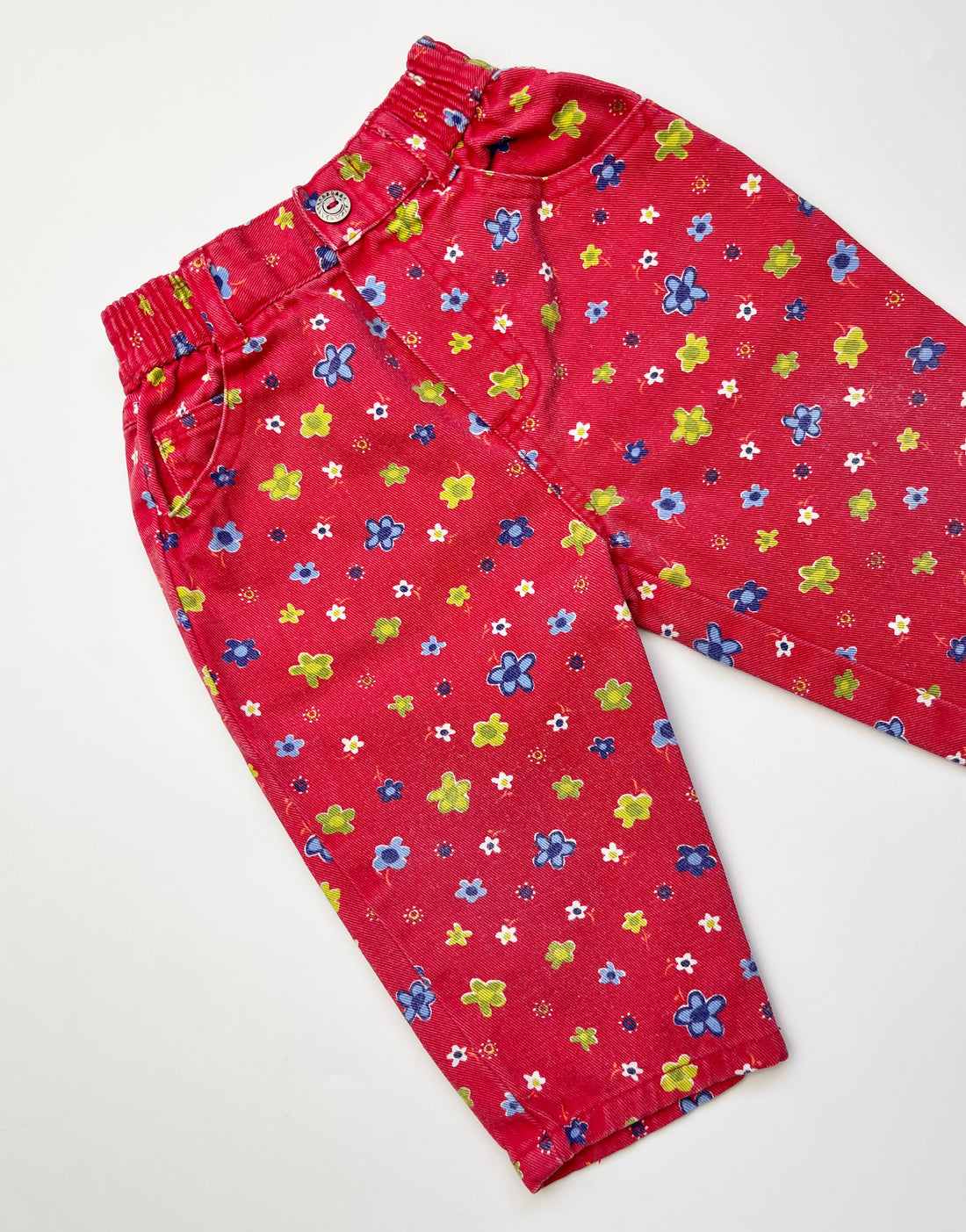 Vintage Adams Red Floral Jeans ~ 3-6 Months