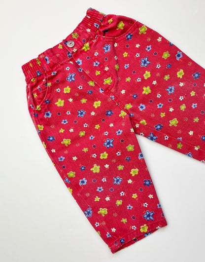 Vintage Adams Red Floral Jeans ~ 3-6 Months
