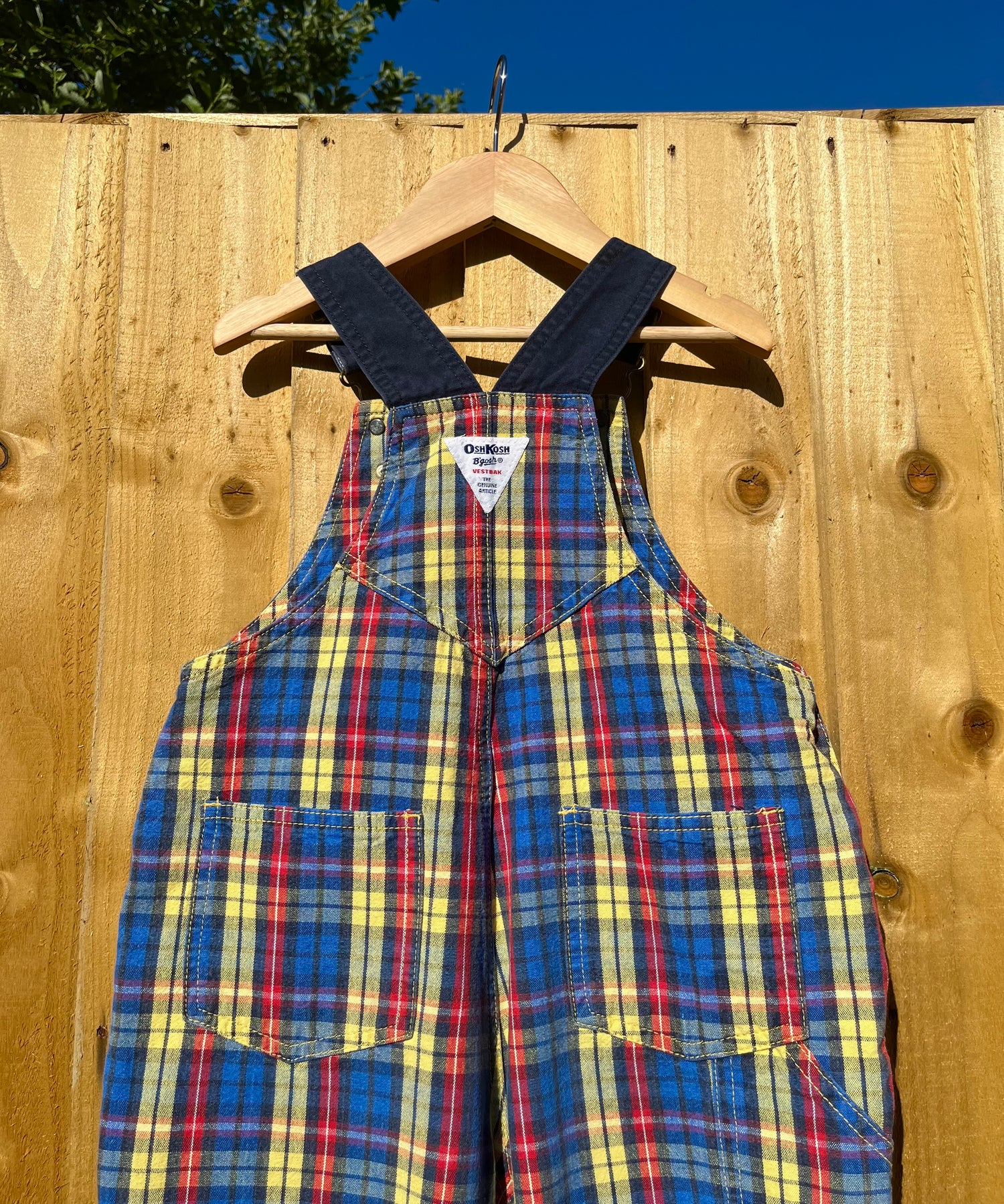 Vintage OshKosh Primary Colour Check Shortalls ~ 3 Years
