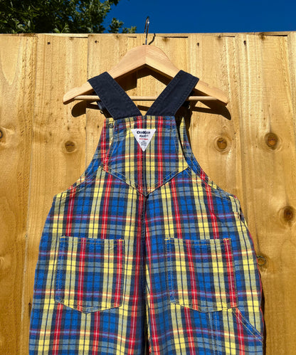 Vintage OshKosh Primary Colour Check Shortalls ~ 3 Years