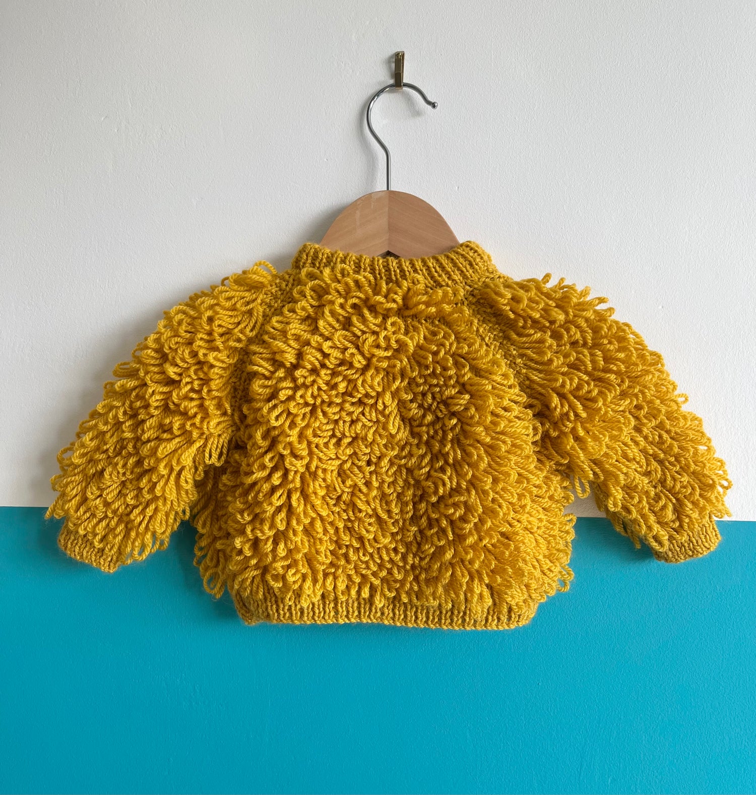 Mustard Yellow Hand Knitted Loop Cardigan ~ 3-6 Months