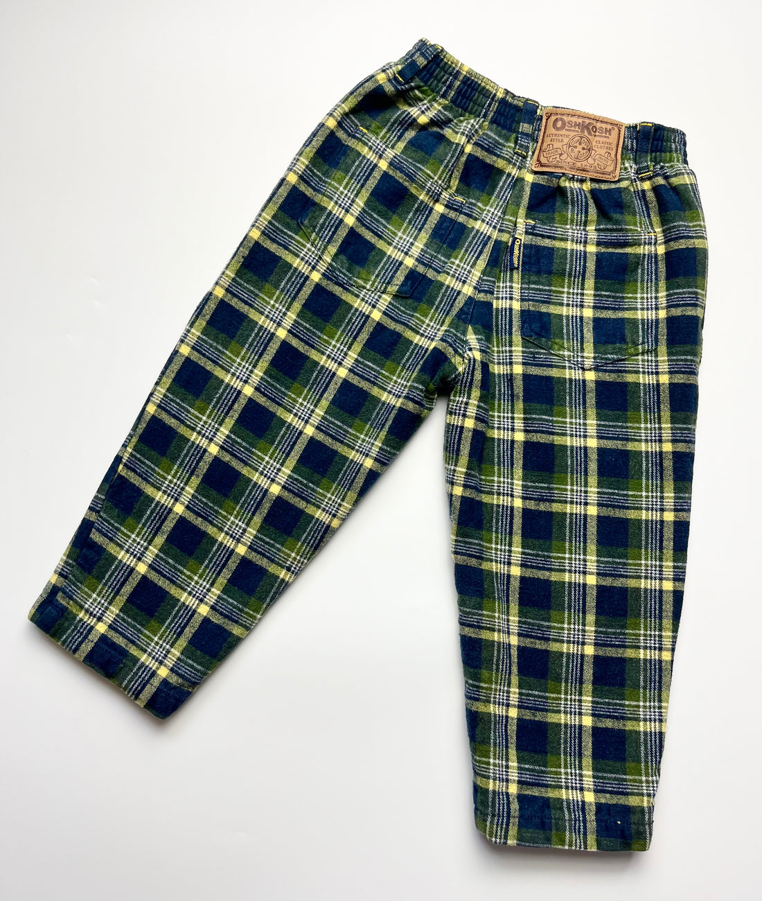 Vintage OshKosh Navy &amp; Yellow Check Brushed Cotton Trousers ~ 3-4 Years