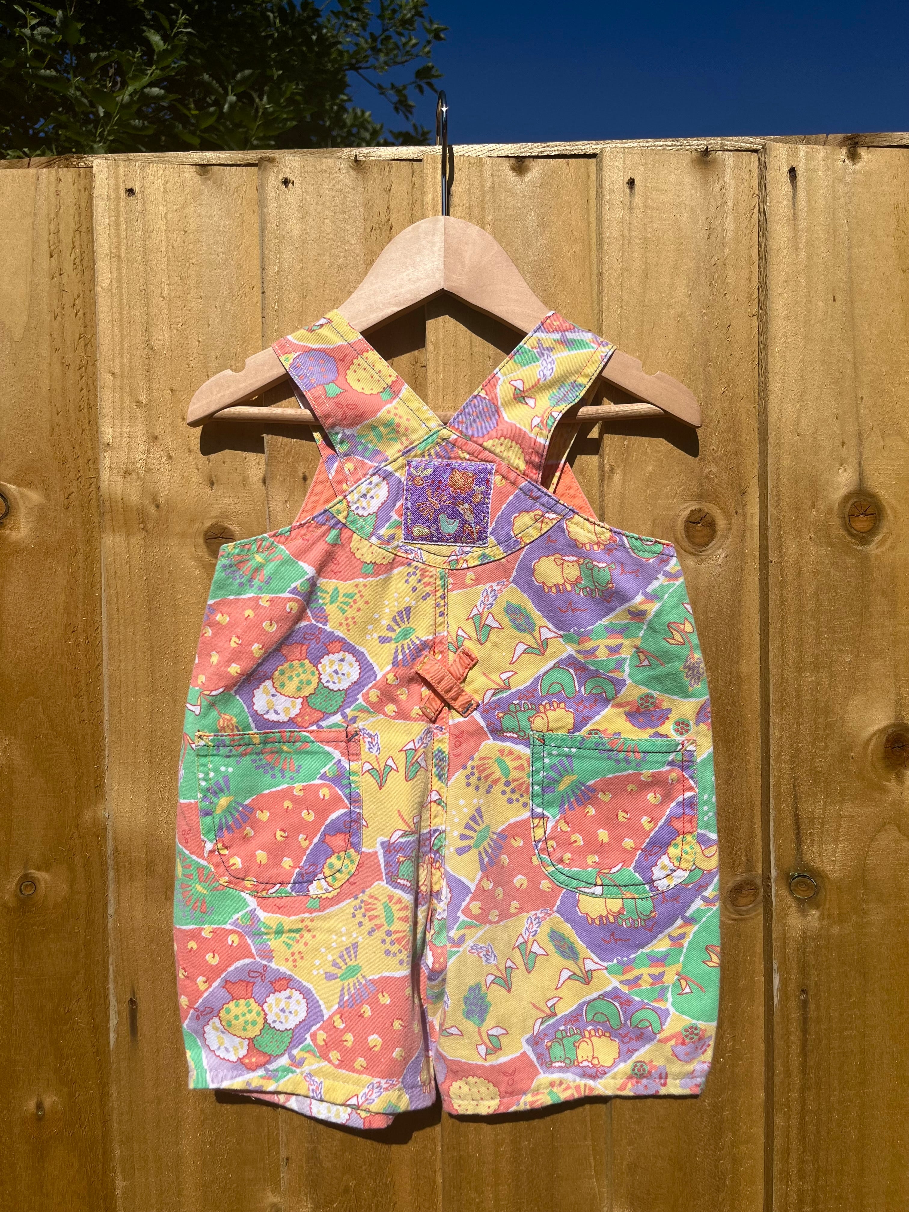 Vintage Ladybird Pastel Farmyard Patterned Shortalls ~ 6-9 Months