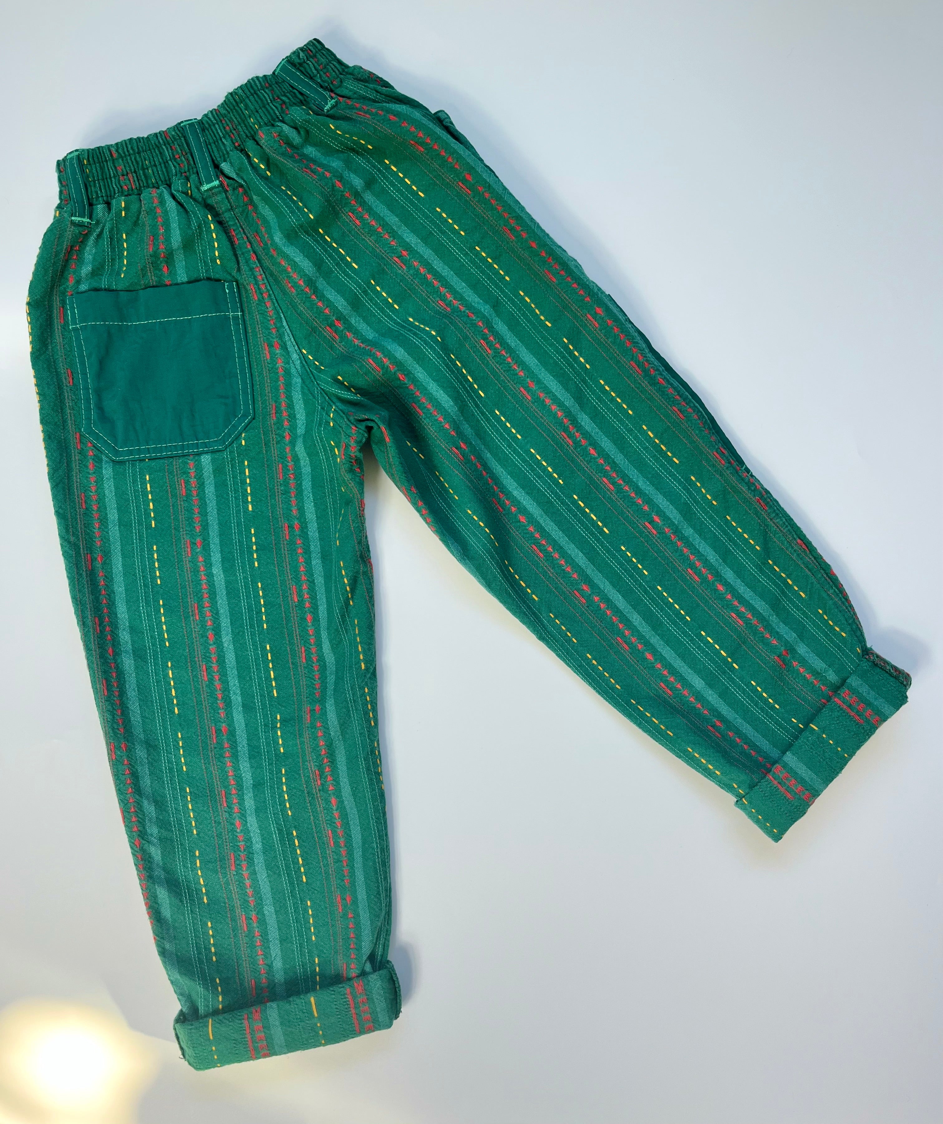 Rad French Vintage Green Stripe Pull On Trousers ~ 4 Years +