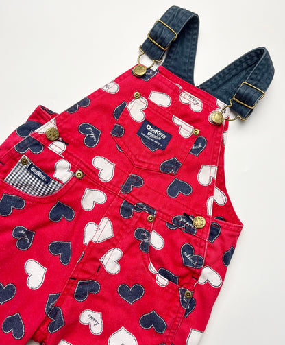 Hard To Find Vintage OshKosh Heart Print Red Dungarees ~ 12-18 Months