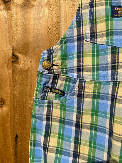 Vintage OshKosh Blue, Green &amp; Yellow Check Shortalls ~ 2-3 Years
