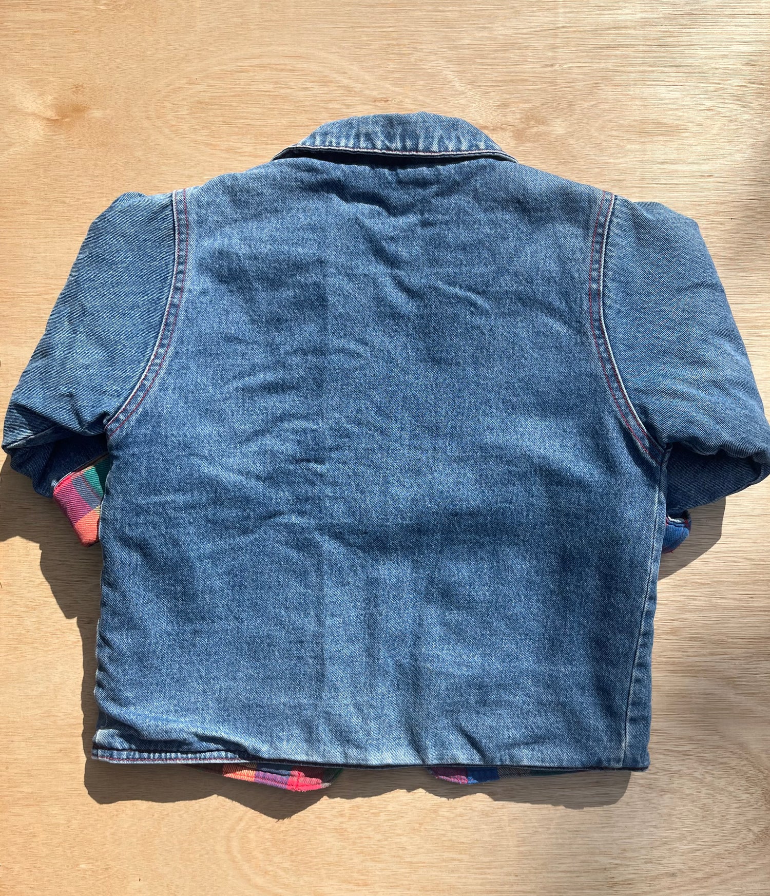 Vintage Padded Thick Denim Jacket W/ Multi-Check Lining ~ 2-3 Years