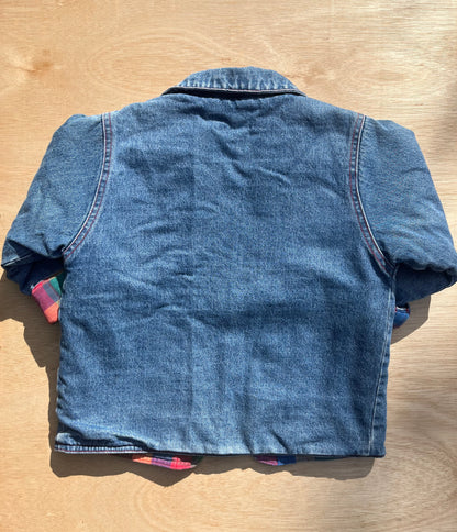Vintage Padded Thick Denim Jacket W/ Multi-Check Lining ~ 2-3 Years