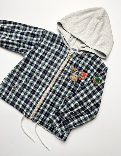 OshKosh Blue &amp; White Check Shirt With Hood ~ 2 Years