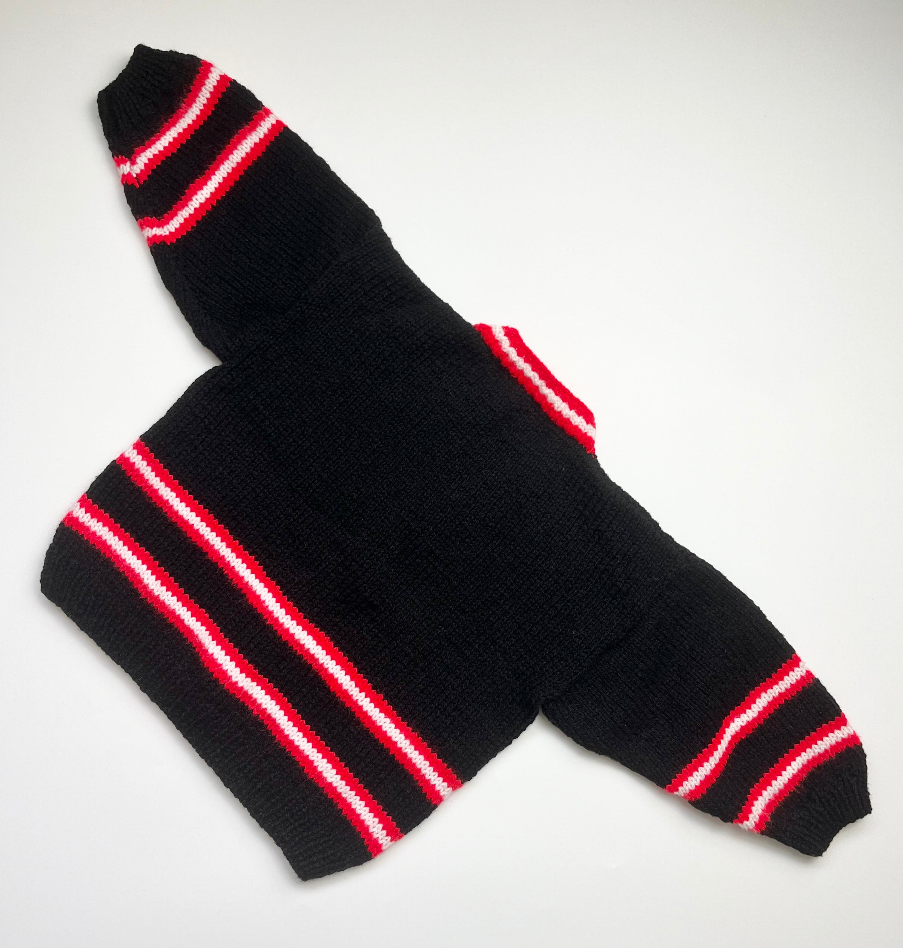 Thick Black Hand Knit W/ Red &amp; White Stripe Detail ~ 18-24 Months