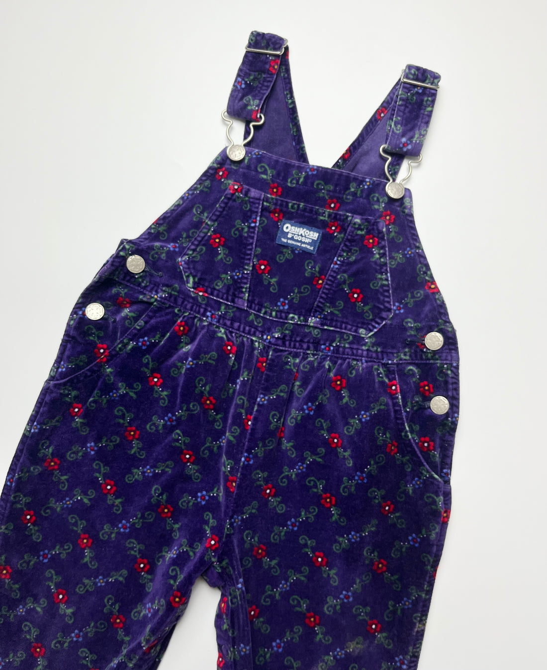 Superb Vintage OshKosh Purple Velvet Floral Dungarees ~ 2T