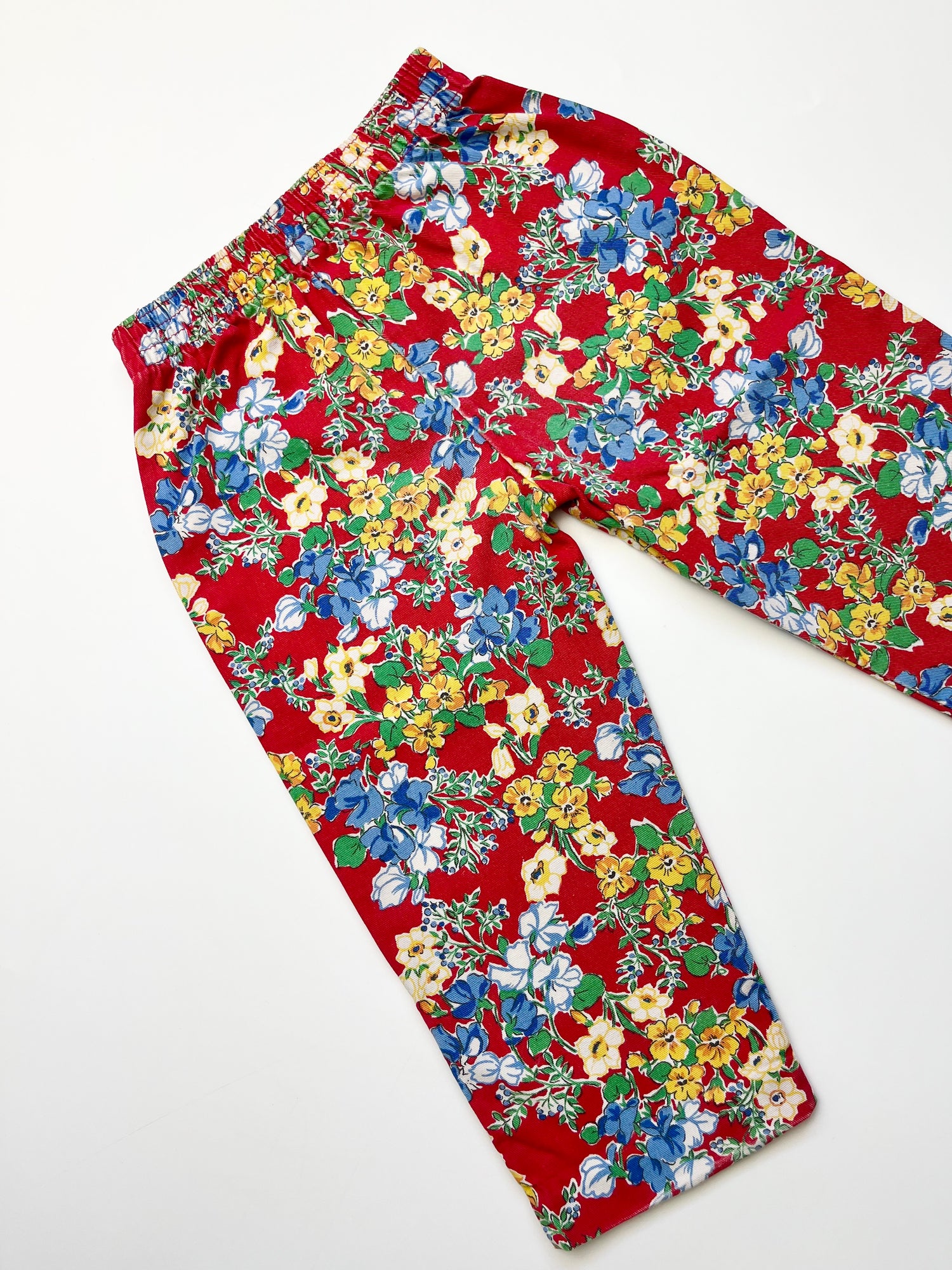 Vintage Red Floral Pull-On Trousers ~ 12-18 Months